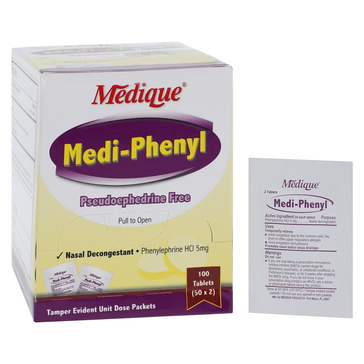 Medique Medi-Phenyl Sinus Decongestant Tablets, 5 mg, Unit Dose Packet, 50 x 2/Box thumbnail 2