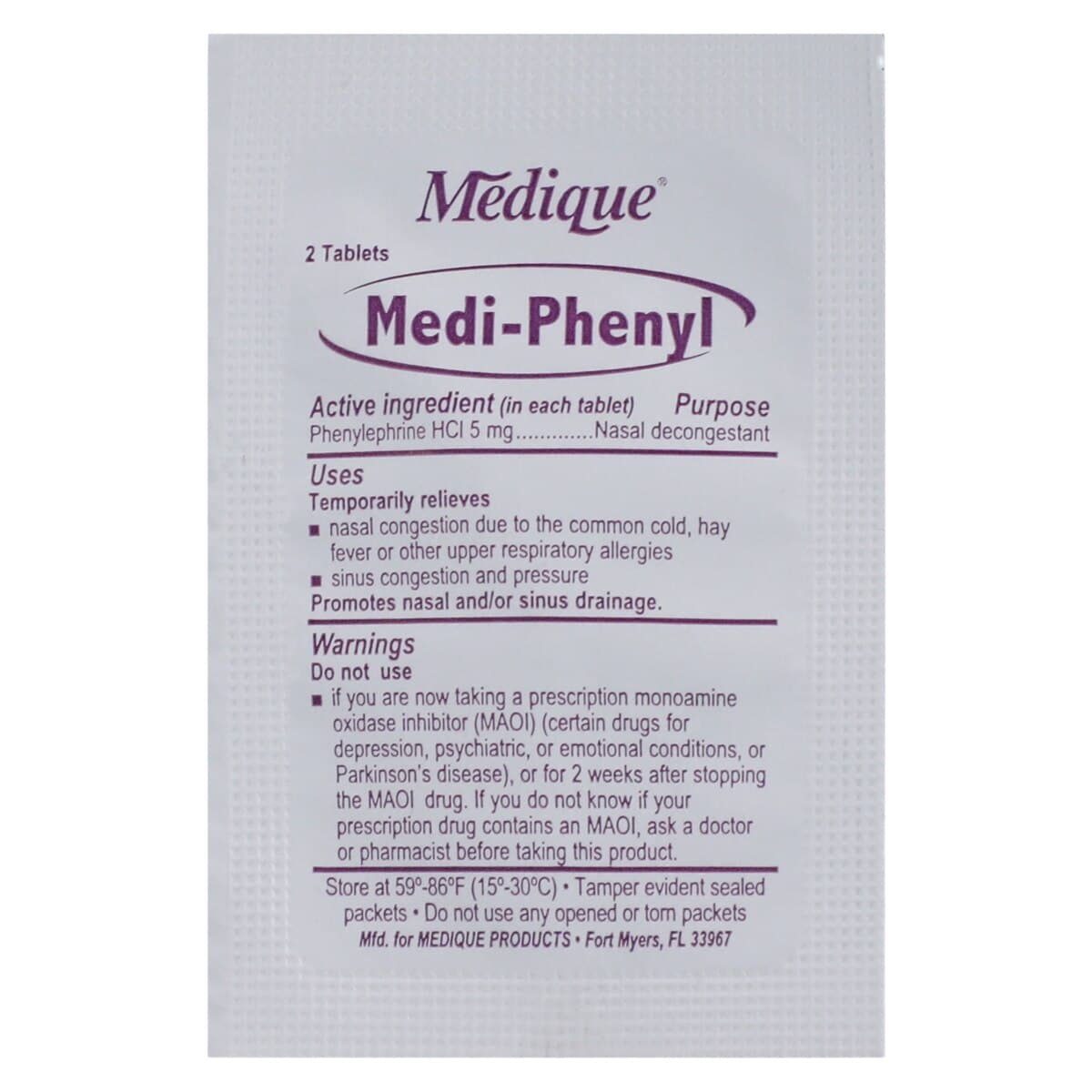 Medique Medi-Phenyl Sinus Decongestant Tablets, 5 mg, Unit Dose Packet, 50 x 2/Box thumbnail 4