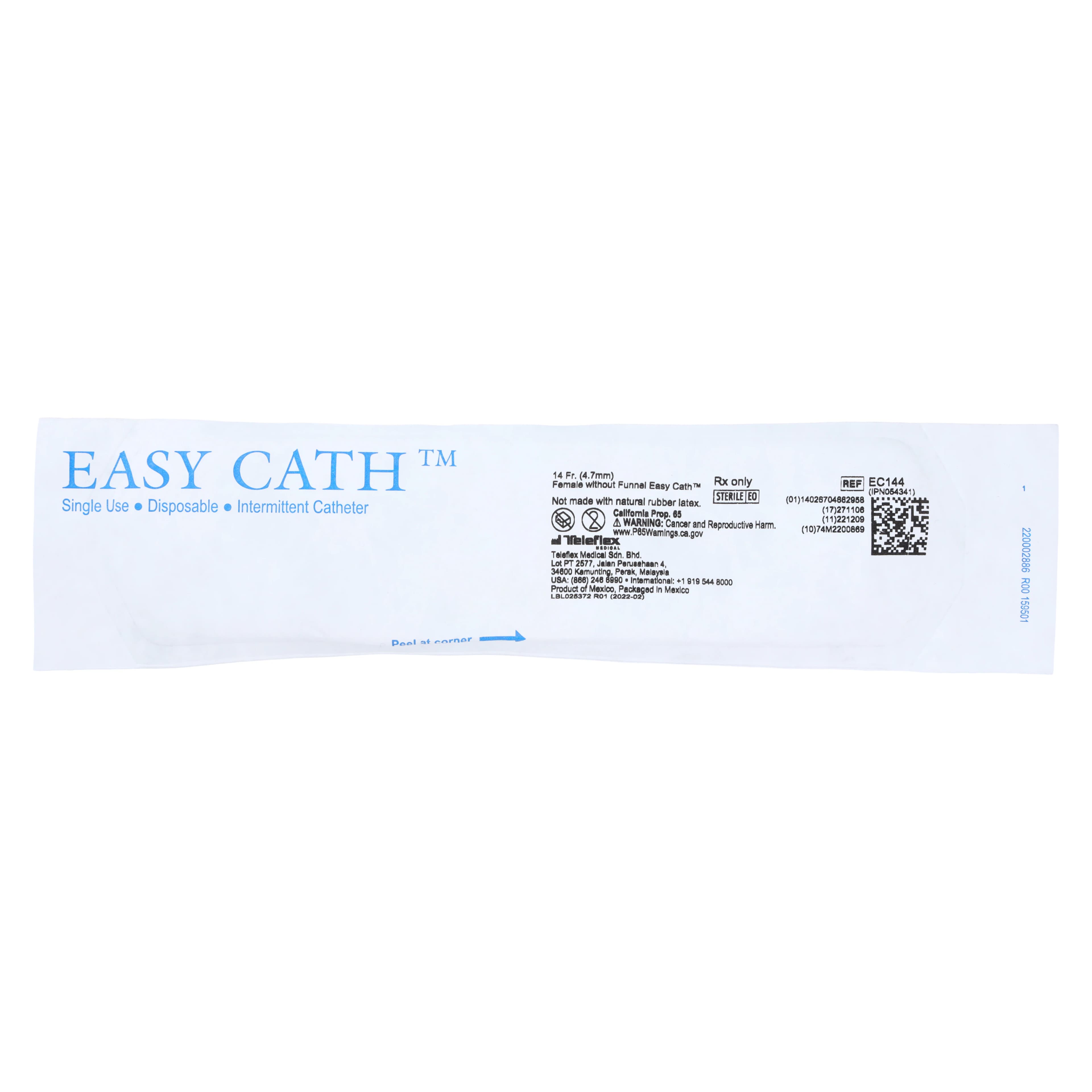 Teleflex EasyCath Self-Cath Intermittent Catheter, Straight Tip, PVC, 14 Fr, Female Length, without Funnel - Catheter Female w/o Funnel - Image 1
