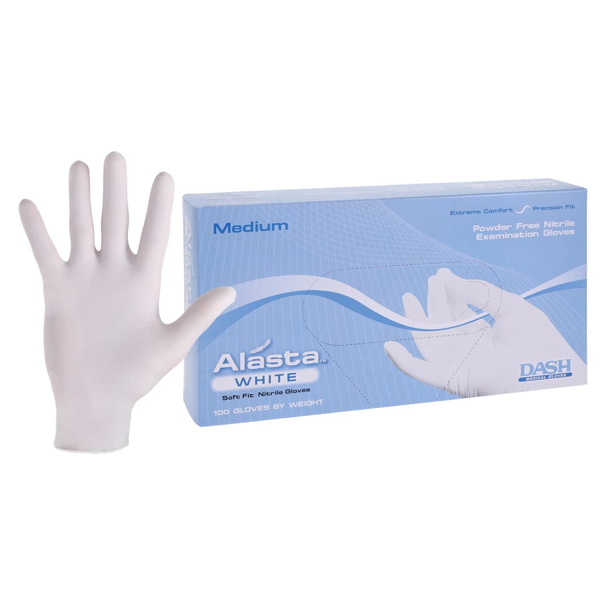 Alasta™ White Nitrile Powder-Free Exam Gloves, Medium, Textured, Non-Sterile, 100/Box, AW100M thumbnail 2