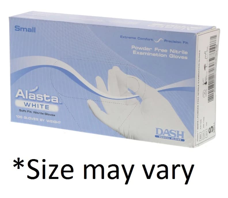 Alasta™ White Nitrile Powder-Free Exam Gloves, Medium, Textured, Non-Sterile, 100/Box, AW100M - Alasta™ White Nitrile Powder-Free Gloves, 100/Pkg - Medium - Image 1