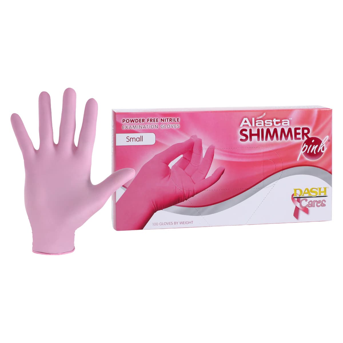 Alasta Shimmer Nitrile Exam Gloves, Powder-Free, Non-Sterile, Small, Pink, 100/Box, PNK100S thumbnail 2