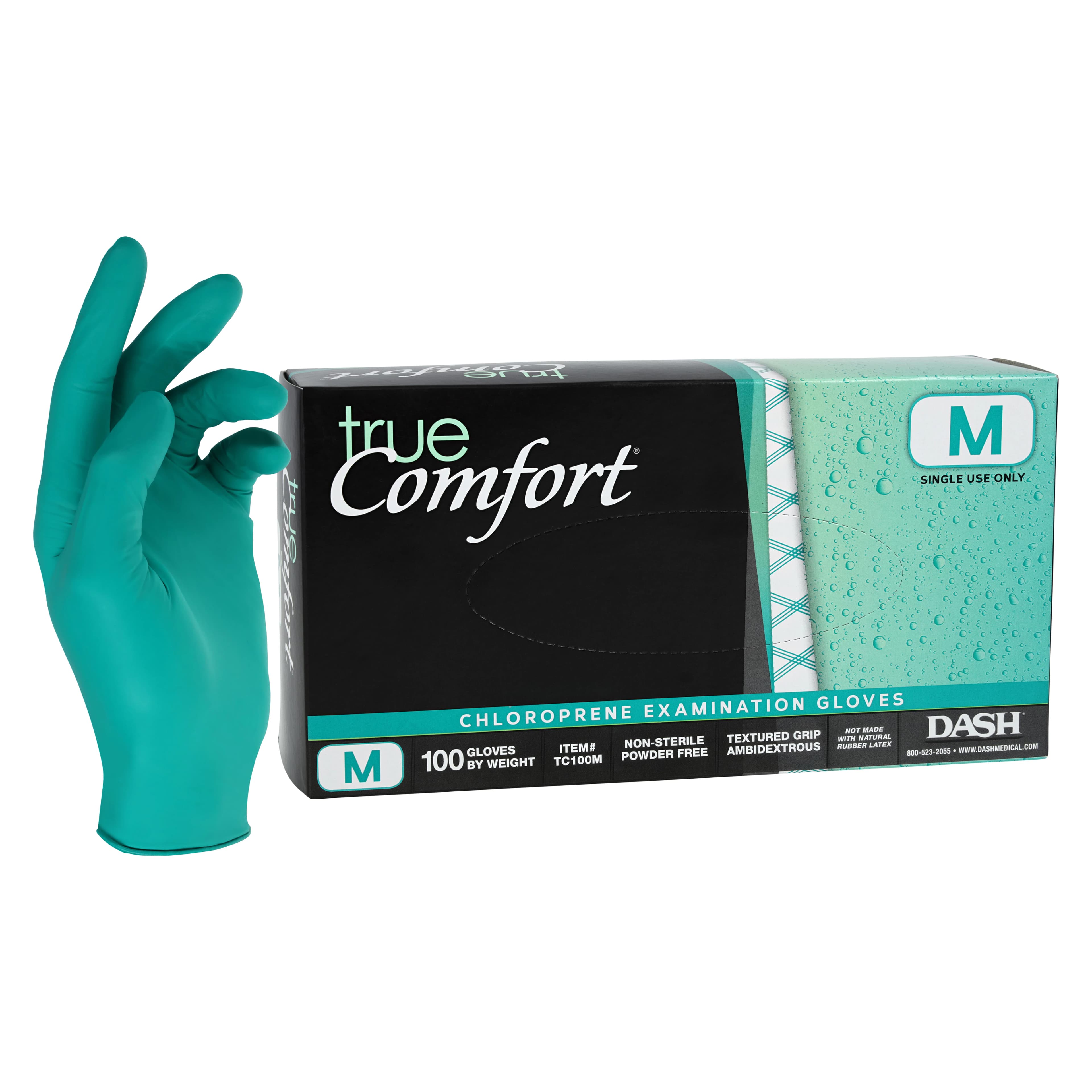 True Comfort Chloroprene Exam Gloves, Powder-Free, Non-Sterile, Medium, Green, 100/Box, TC100M thumbnail 2