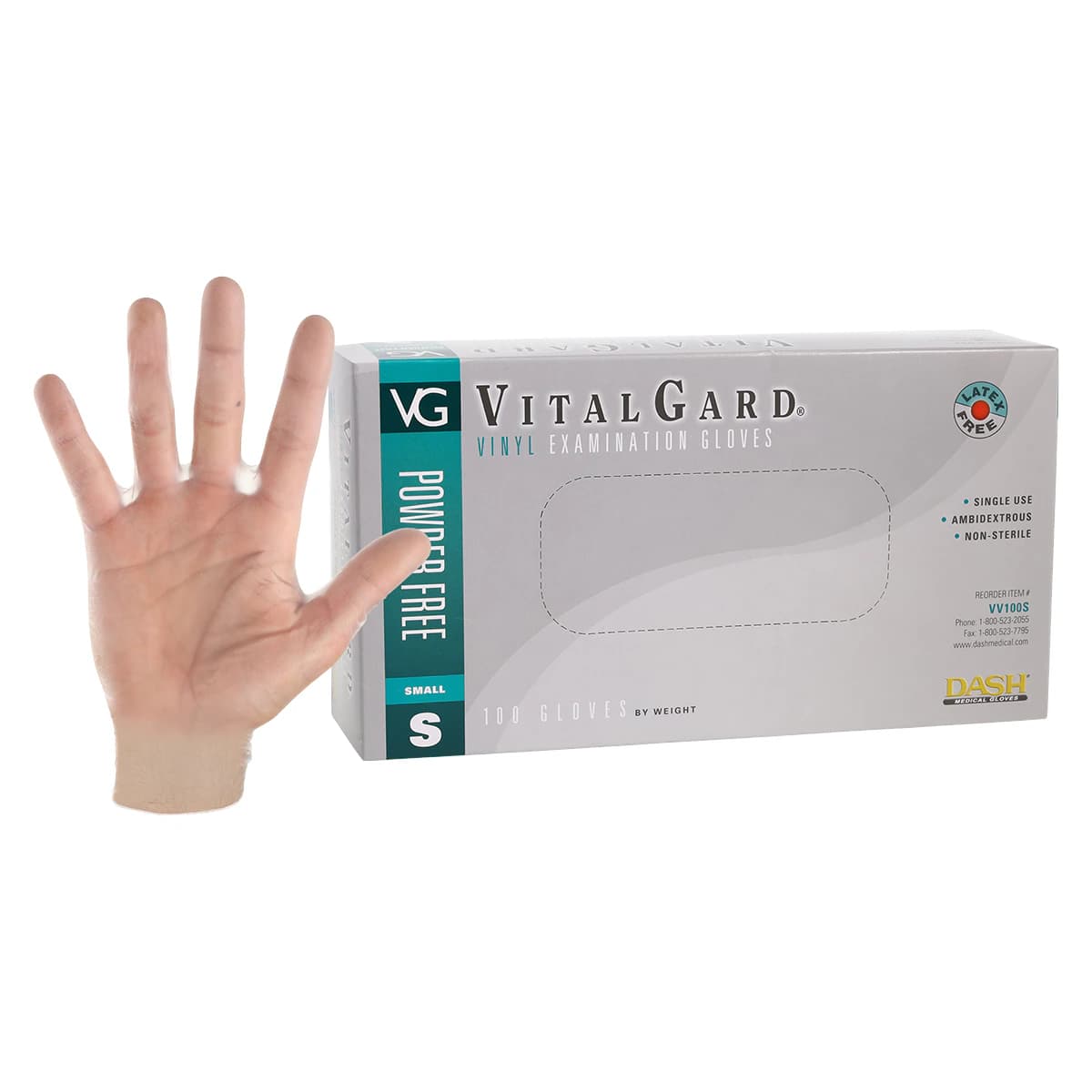 VitalGard® Vinyl Exam Gloves, Latex Free, Powder Free, Non-Sterile, Clear, Small, 100/Box thumbnail 2