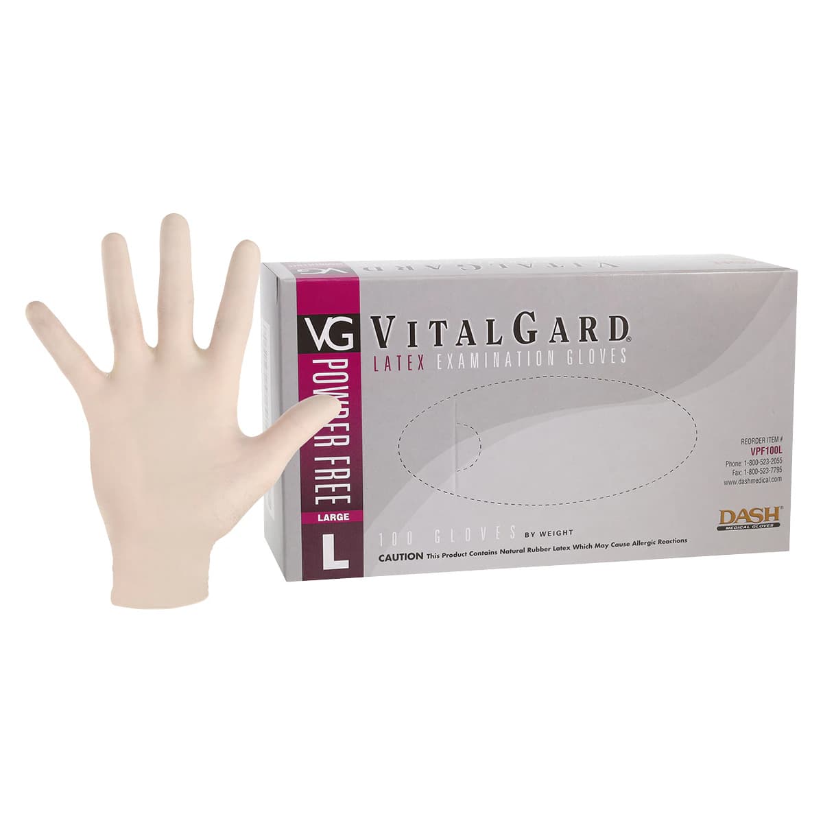 VitalGard PF Latex Exam Gloves, Powder Free, Non-Sterile, Large, Natural, 100/Box, VPF100L - VitalGard PF Latex Glove L 100/Bx - Image 1