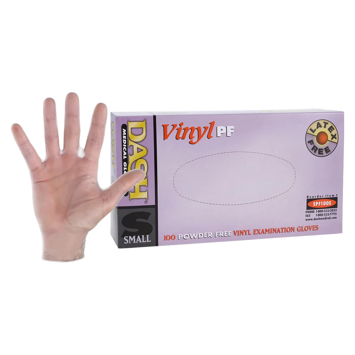 Dash PF Vinyl Examination Gloves, Powder Free, Non-Sterile, Small, Clear, 100/Box - Dash PF Vinyl Glove - Image 1