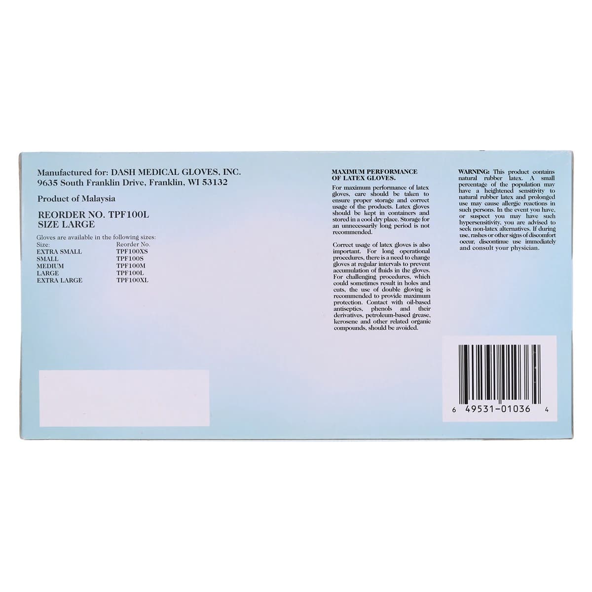 MicroPro™ Powder-Free Textured Latex Exam Gloves, Large, White, 100/Box, TPF100L thumbnail 9