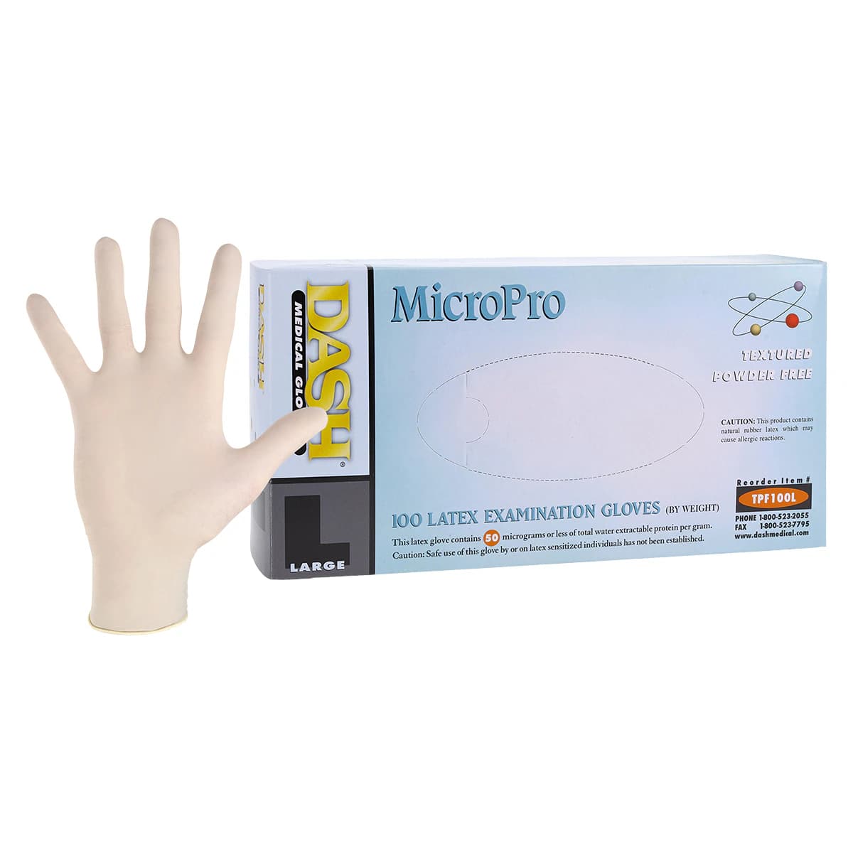 MicroPro™ Powder-Free Textured Latex Exam Gloves, Large, White, 100/Box, TPF100L thumbnail 2