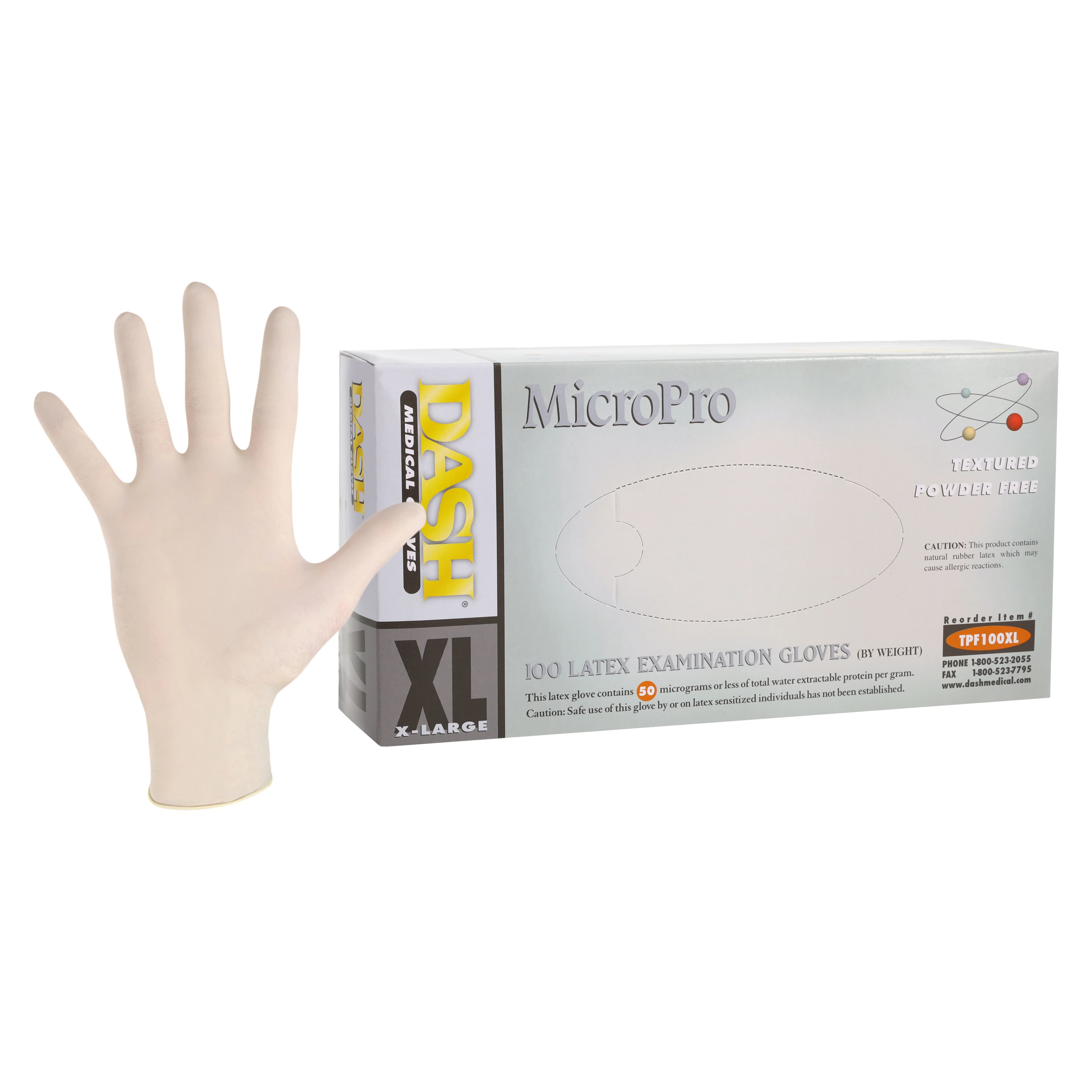 MicroPro™ Powder-Free Textured Latex Exam Gloves, Extra Large, 100/Box, TPF100XL - MicroPro™ Exam Gloves with Textured Surface – Powder Free, 100/Pkg - Extra Large - Image 1