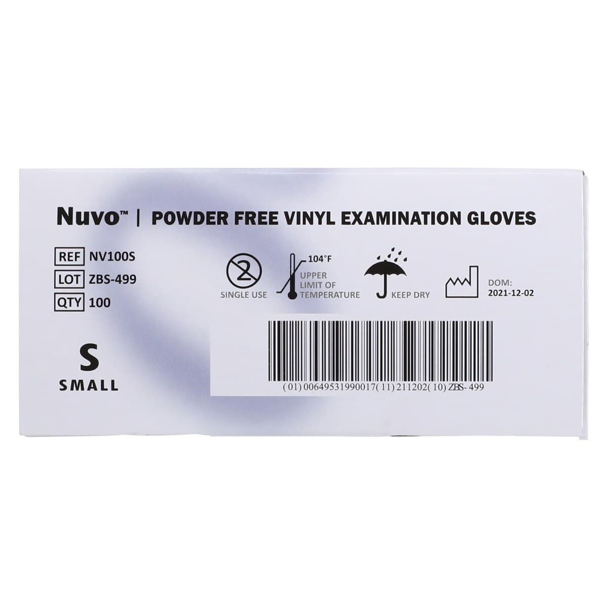 Nuvo Vinyl Exam Gloves, Powder-Free, Non-Sterile, Small, White, 100/Box, NV100S thumbnail 6