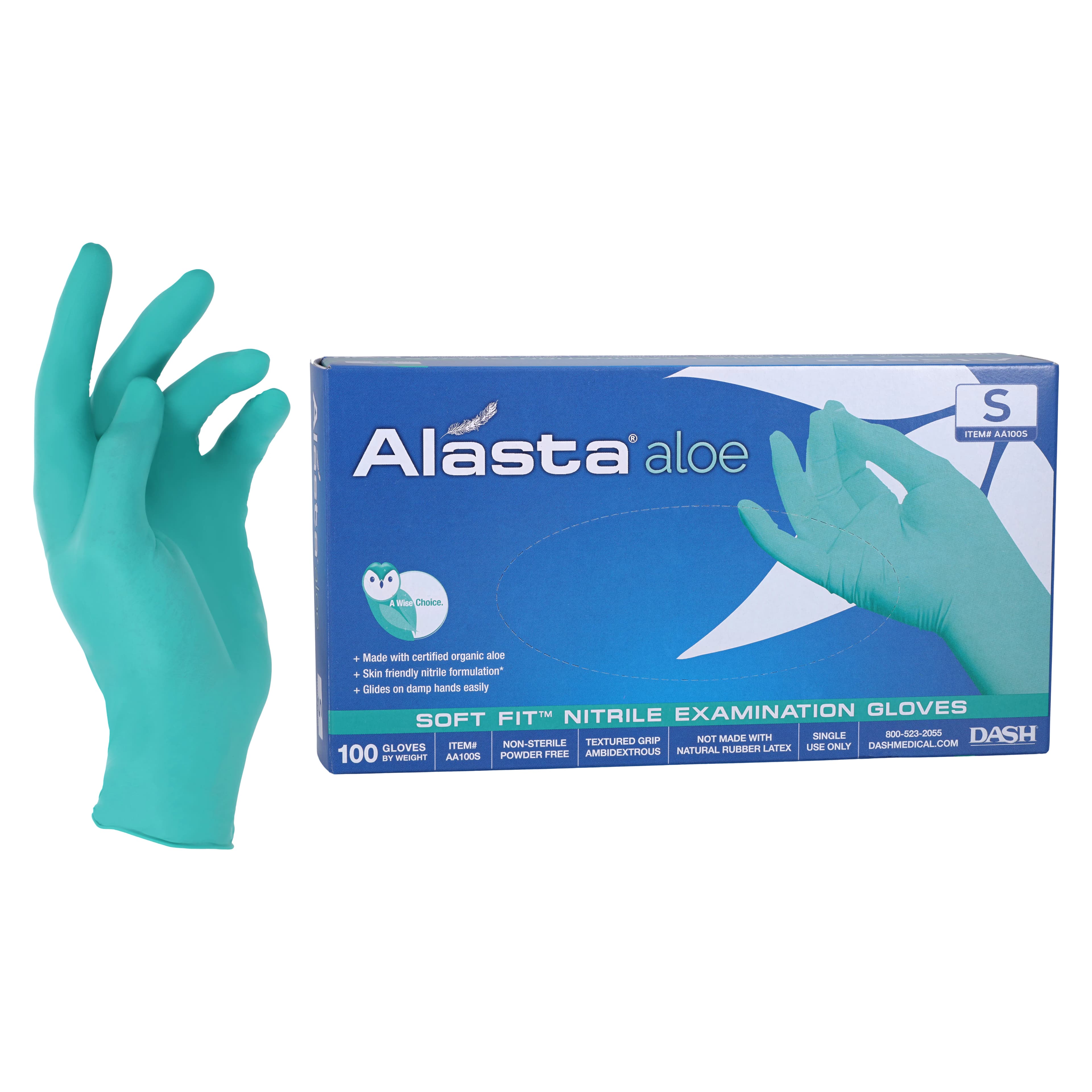 Alasta Aloe Soft-Fit Nitrile Exam Gloves, Powder Free, Non-Sterile, Small, Green, 100/Box, AA100S thumbnail 2
