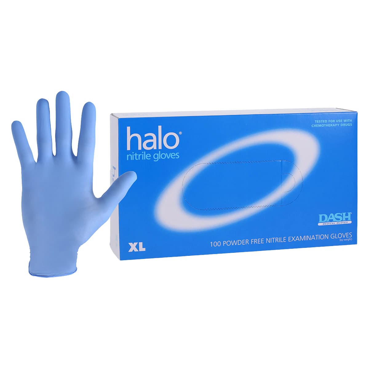 Halo Nitrile Exam Gloves, Powder-Free, Textured, X-Large, Blue, 100/Box, HAL100XL - Halo XL Nitrile PF Txt Blue Gloves (100) - Image 1