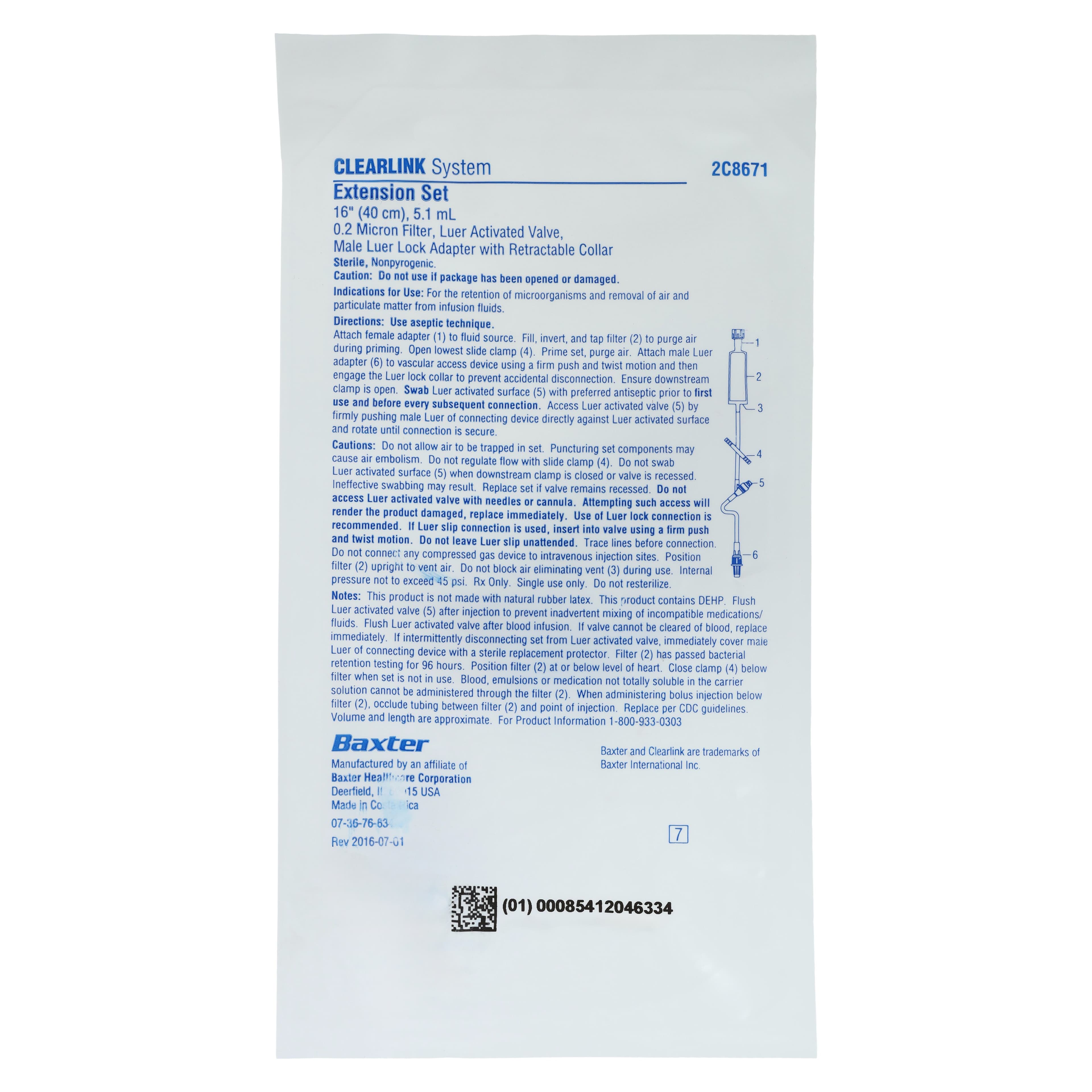 Baxter IV Extension Set, 0.22 Micron High Pressure Filter, 16" Male Luer Lock, Retractable Collar, 5.1mL Priming Volume, Sterile, Latex-Free, 96 Hr, Each thumbnail 3