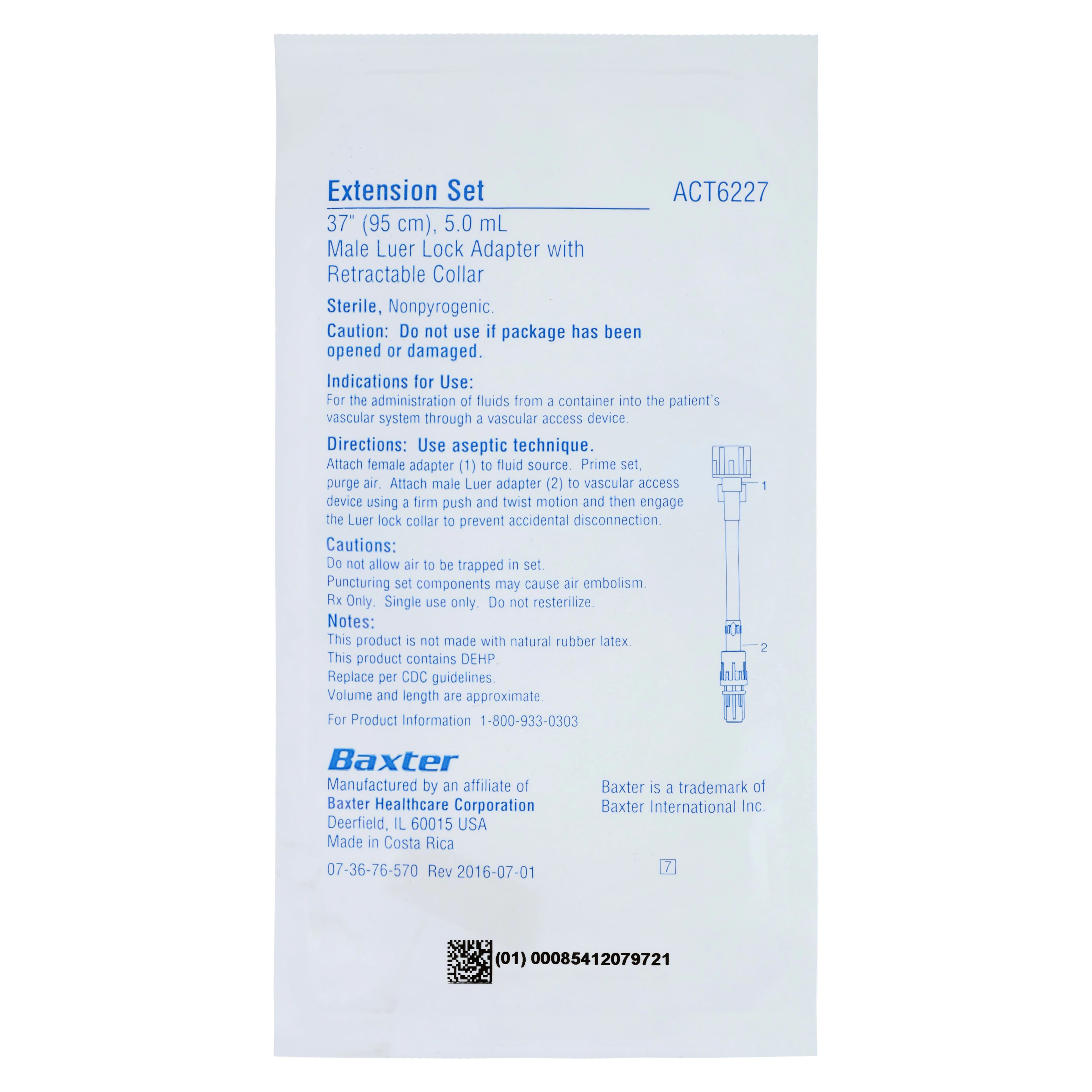 Baxter Extension Set w/Male Luer Lock, 37", Sterile, 48/Case thumbnail 3