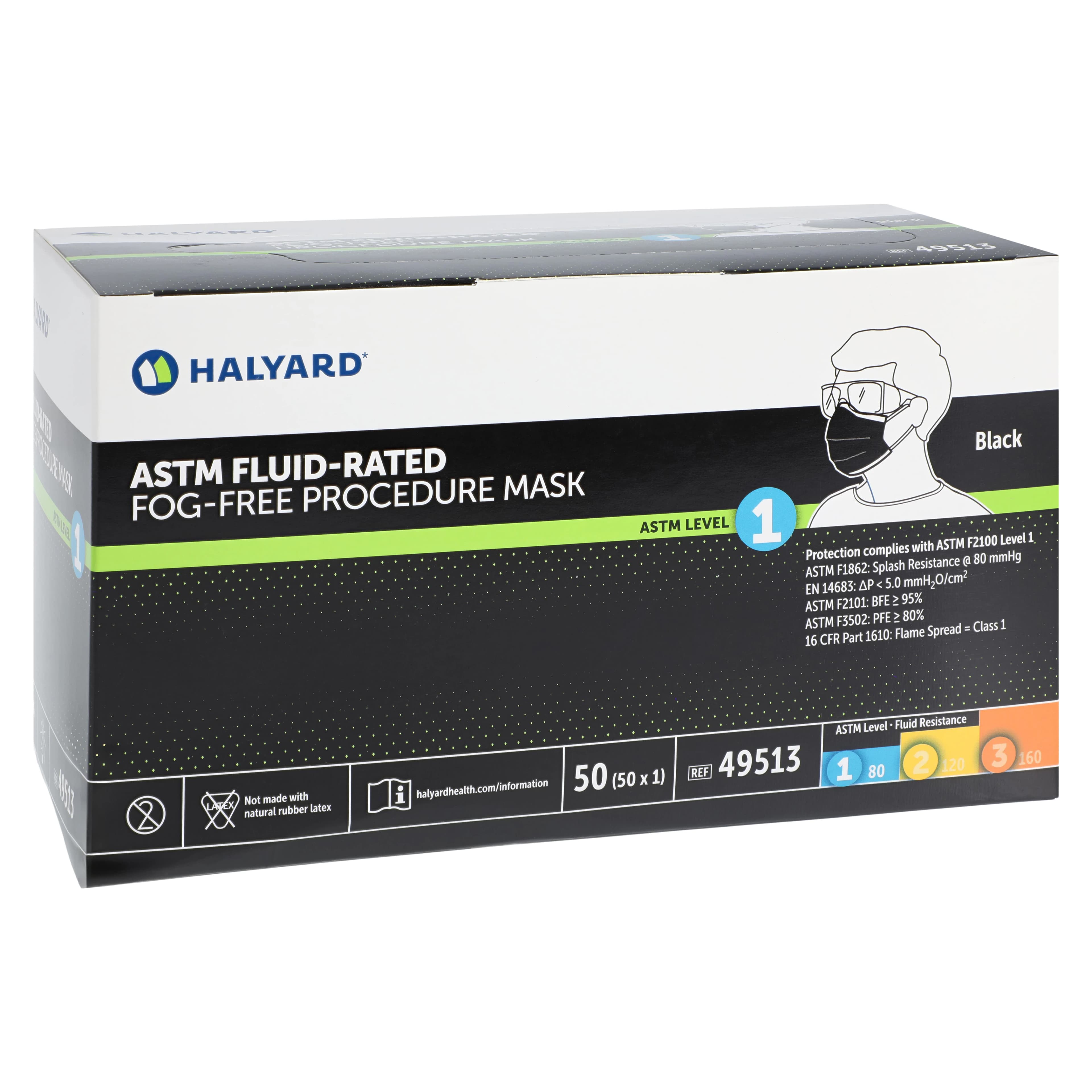 HALYARD Procedure Mask ASTM Level 1, Ear Loop, Black, Anti-Fog Foam, 50/Box thumbnail 4
