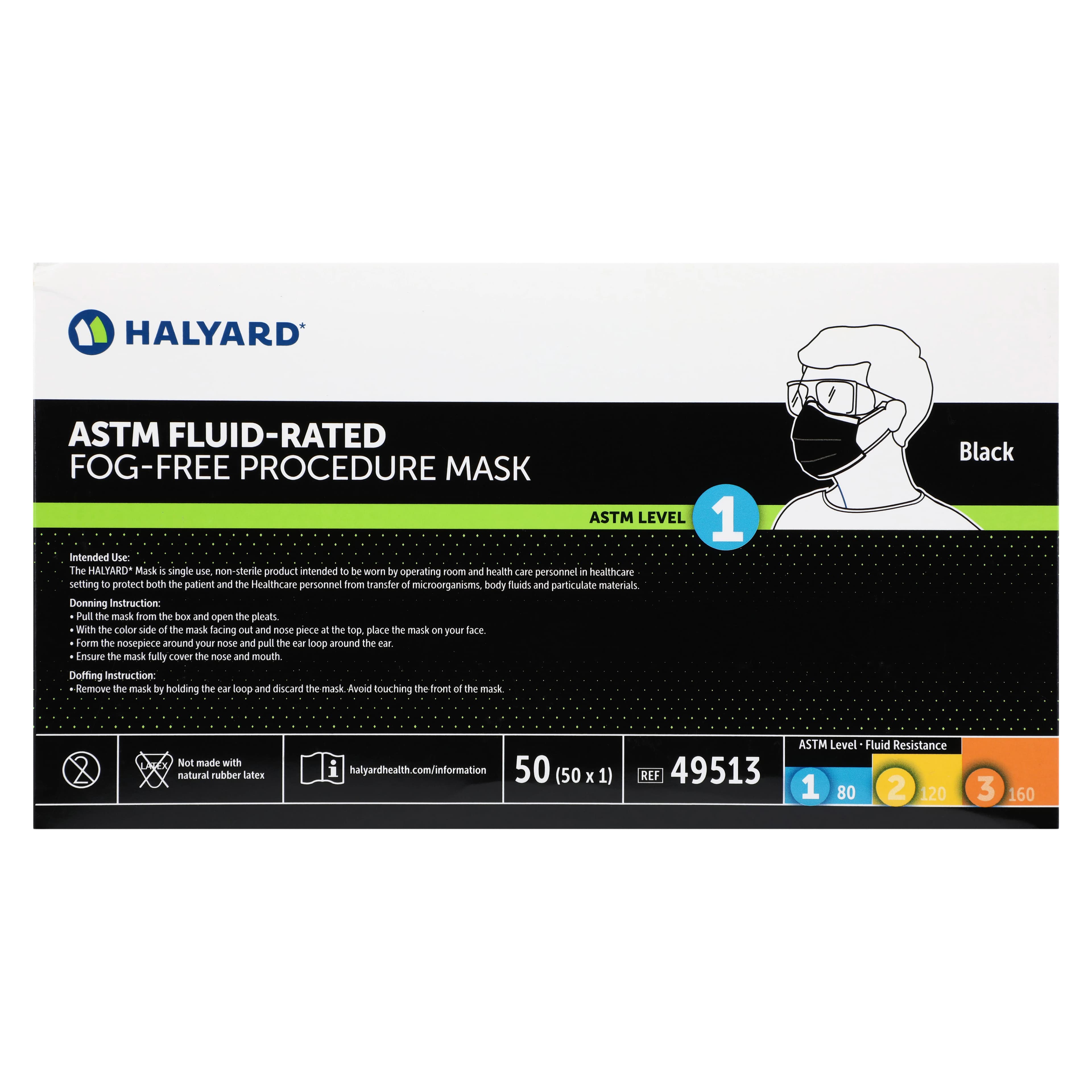 HALYARD Procedure Mask ASTM Level 1, Ear Loop, Black, Anti-Fog Foam, 50/Box thumbnail 7