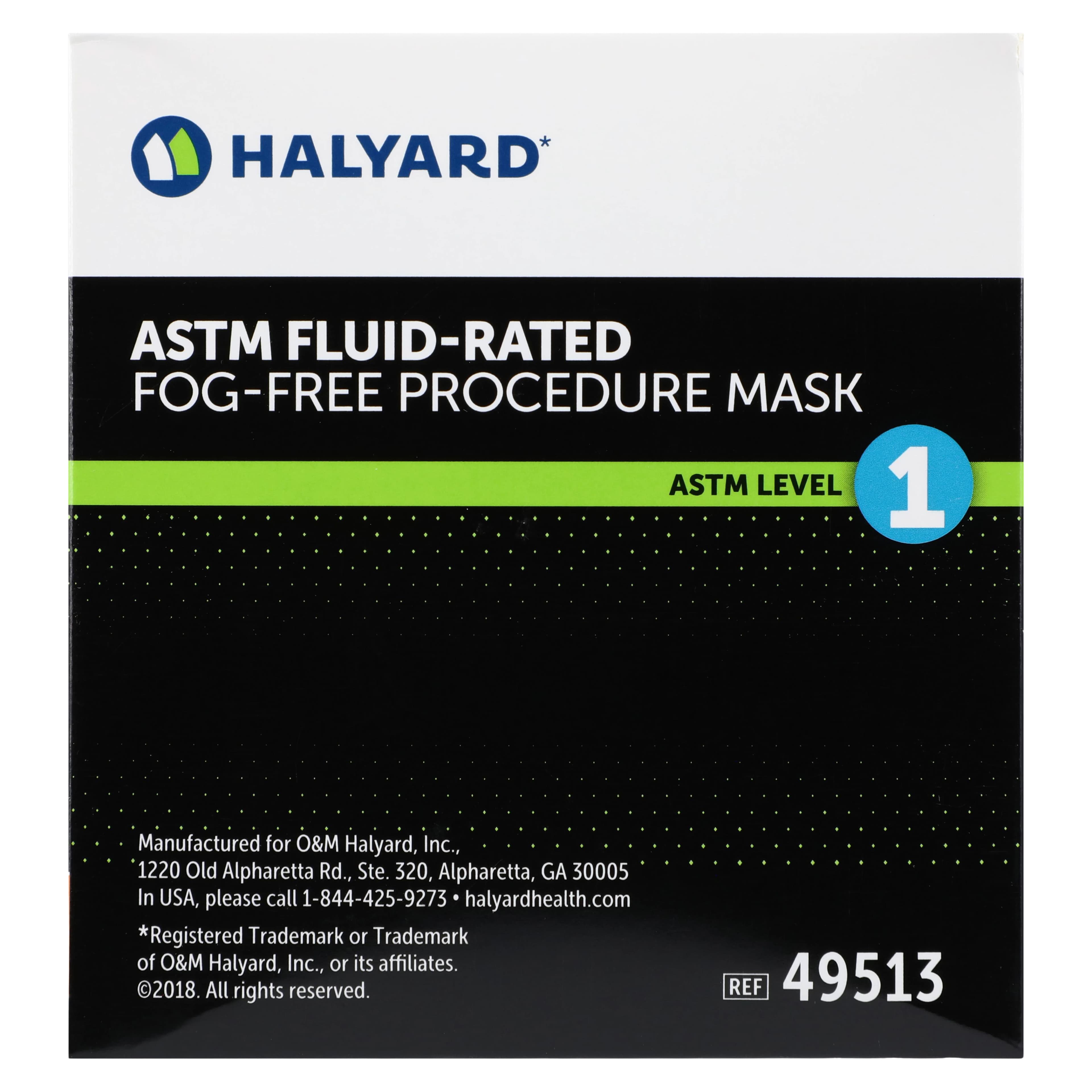 HALYARD Procedure Mask ASTM Level 1, Ear Loop, Black, Anti-Fog Foam, 50/Box thumbnail 8