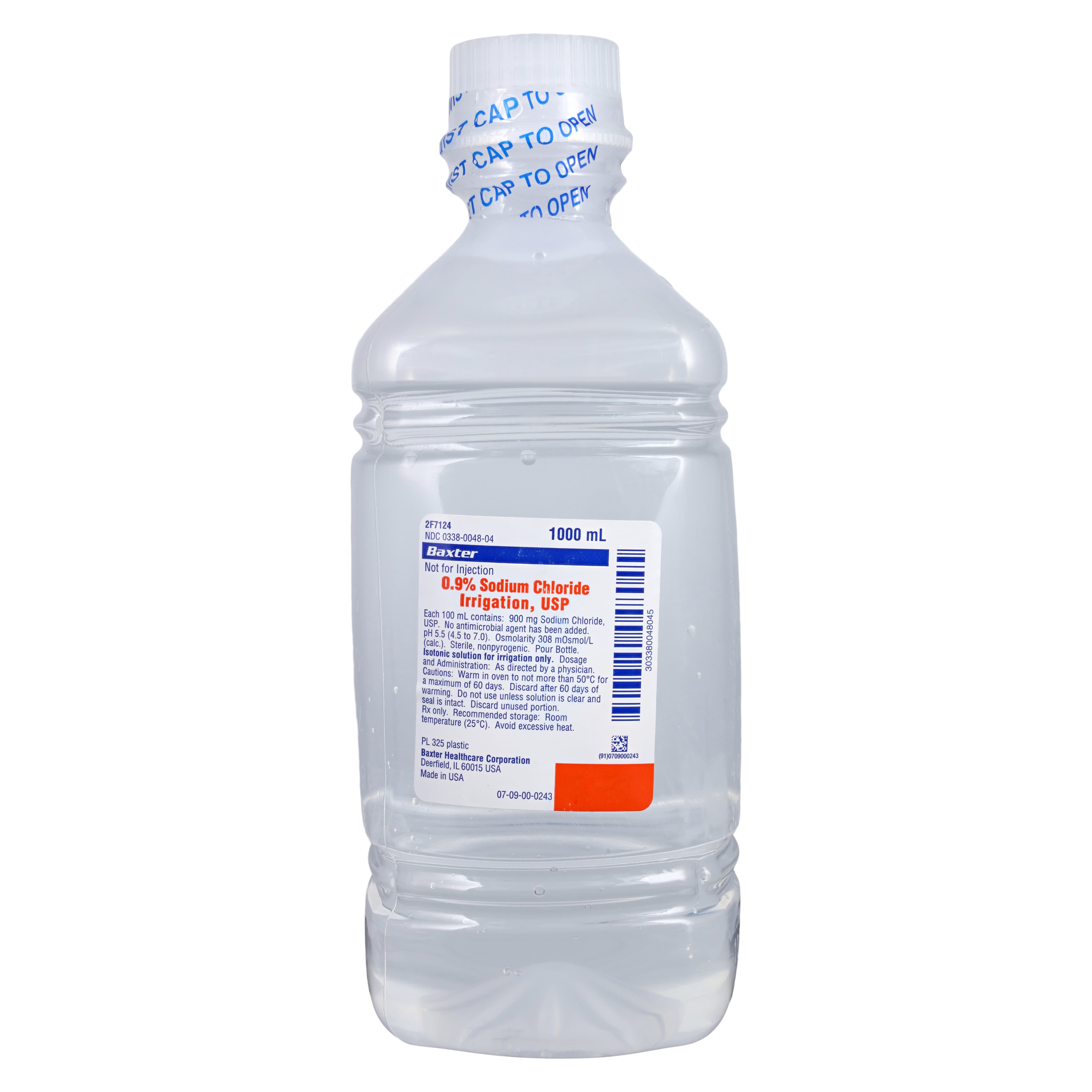 Baxter 0.9% Sodium Chloride Irrigation USP, 1000 mL Plastic Pour Bottle, 2F7124 - Sodium Chloride Irrigation 0.9% 1000mL - Image 1