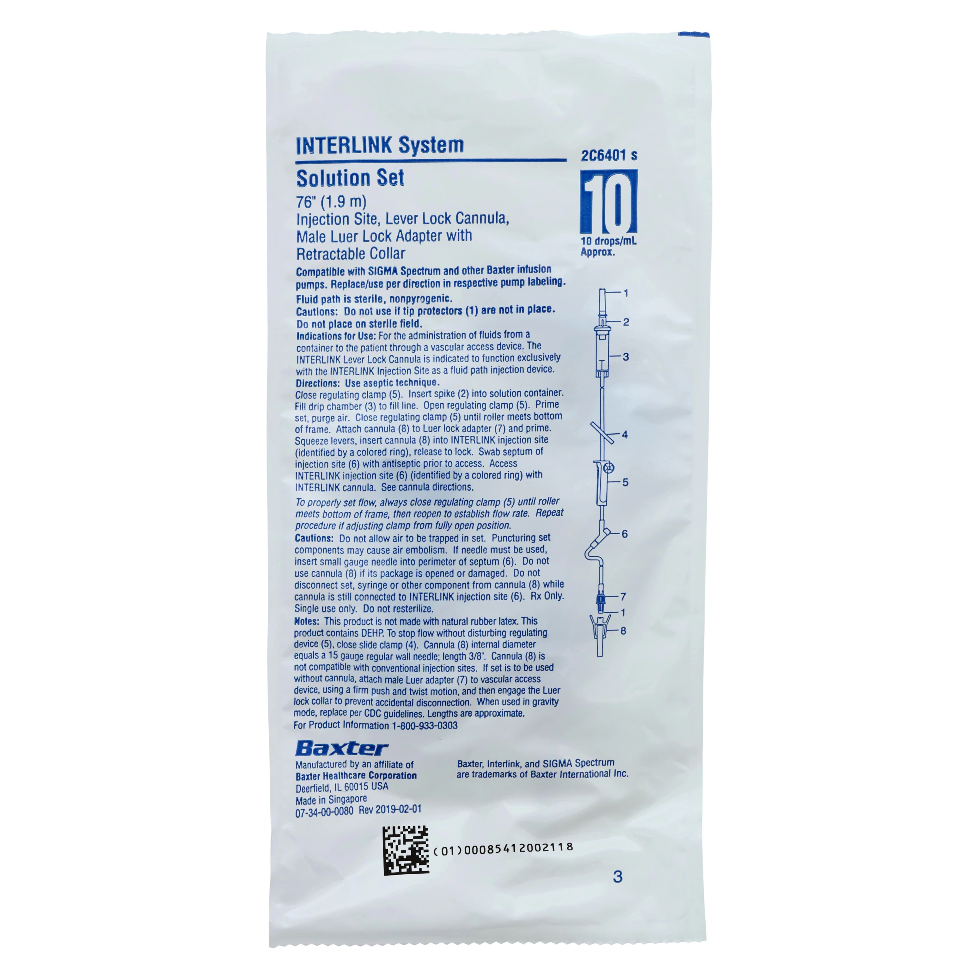 Baxter Interlink Basic IV Solution Set with Injection Site, 10 Drops/mL, 76" Tubing, Male Luer Lock Adapter, Sterile, Each thumbnail 5