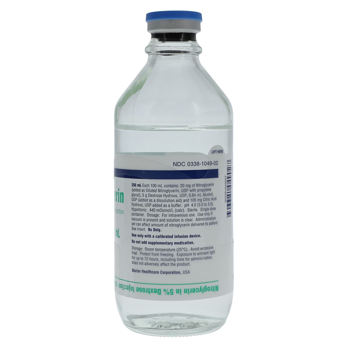 Nitroglycerin in 5% Dextrose Injection, 50 mg/250 mL (200 mcg/mL), 250 mL Bottle, 12/Package thumbnail 2
