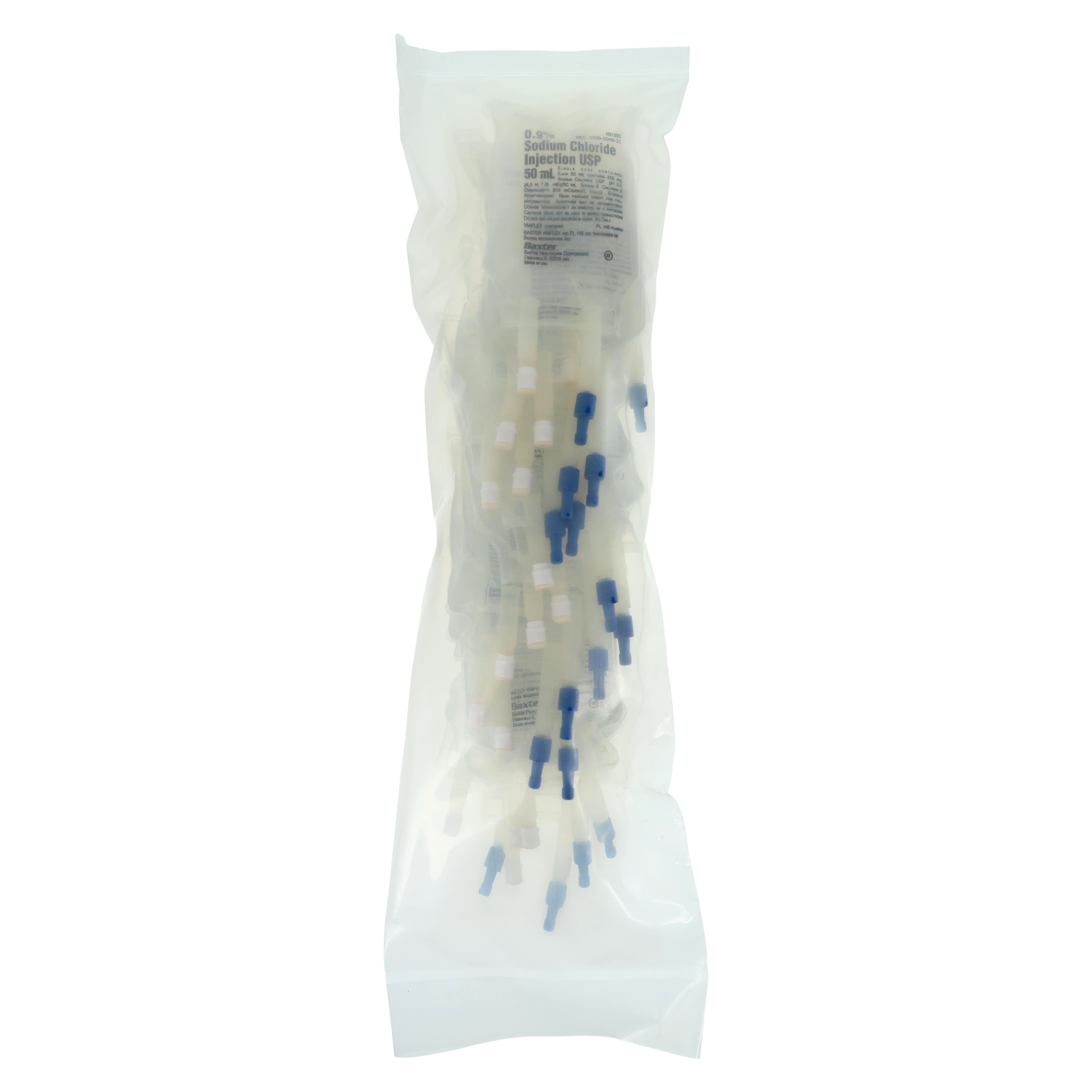 Sodium Chloride 0.9% Injection Solution, 50mL Viaflex Plastic Container, USP, Sterile, DEHP-Free, Latex-Free, 96/Case - Sodium Chloride 0.9% Inj Bag - Image 1