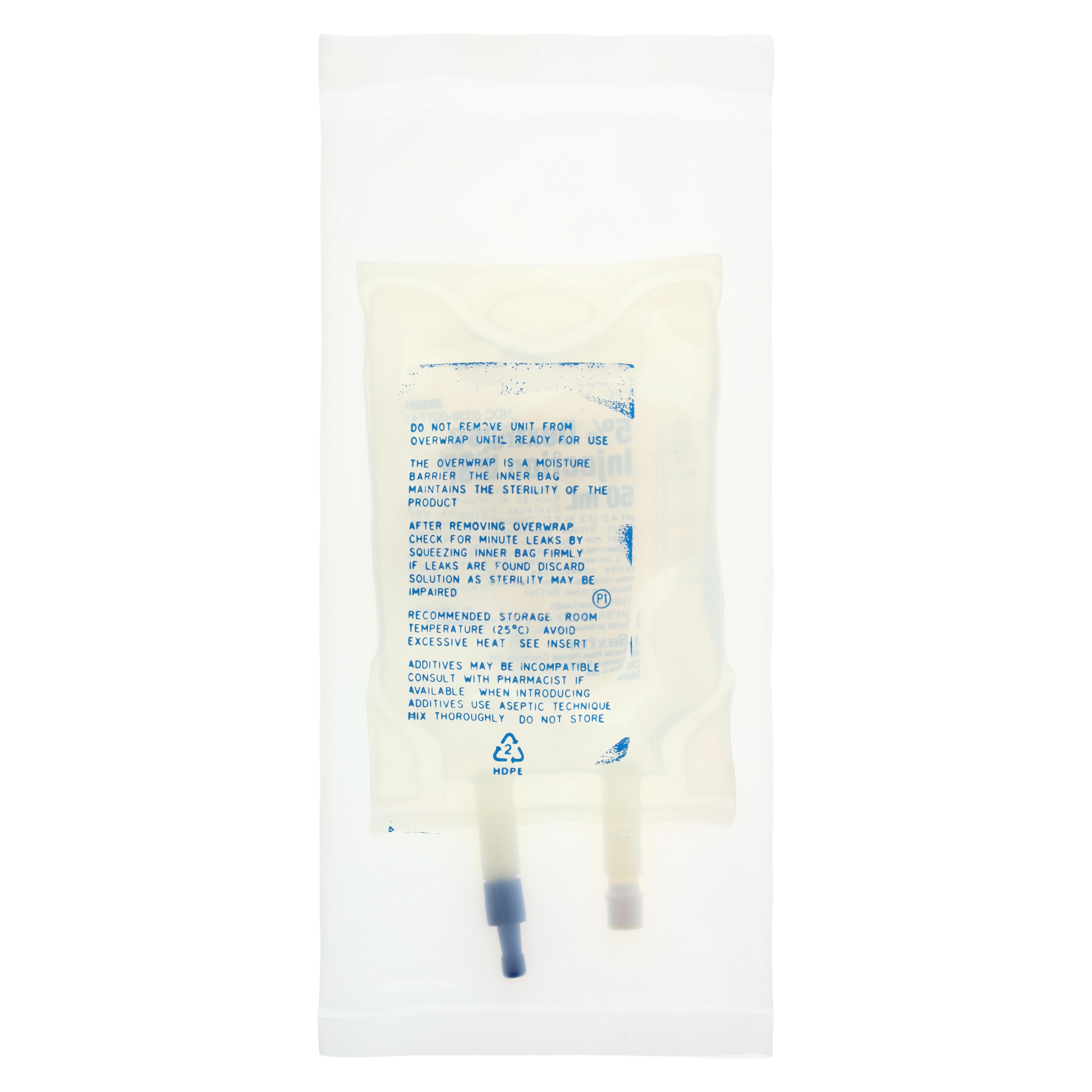 Baxter Viaflex Dextrose 5% in Water IV Injection Solution, 50 mL, Plastic Container, Sterile, DEHP-Free, Latex-Free, Each thumbnail 2
