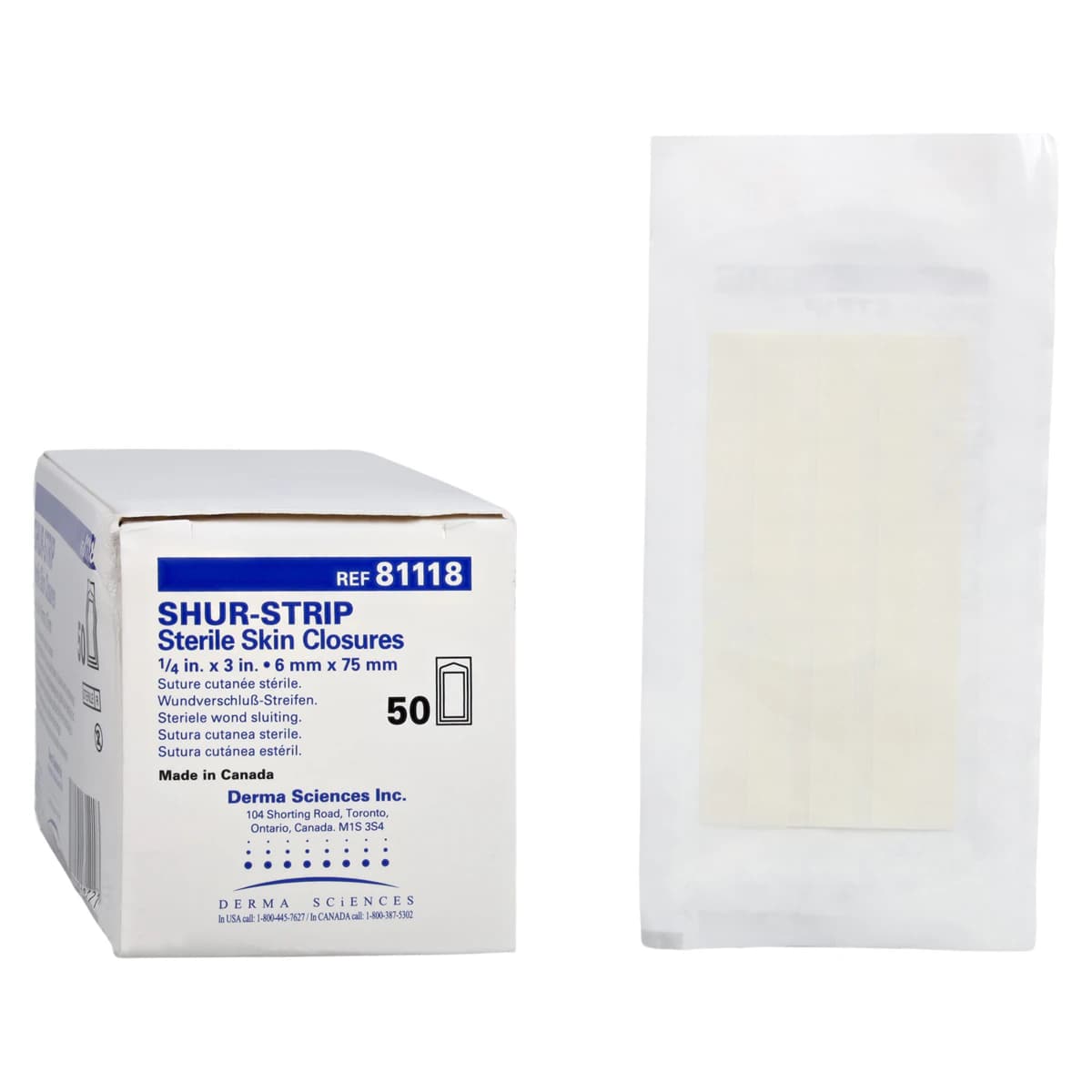Shur-Strip Wound Closure Strips, Non-Woven Polyamide, 1/4" x 3", White, Adherent, Sterile, 50/Box - Strip Shur-Strip Closure - Image 1