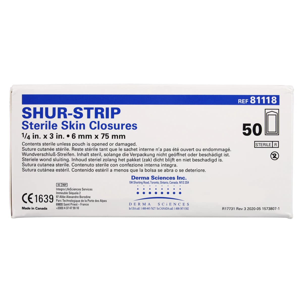 Shur-Strip Wound Closure Strips, Non-Woven Polyamide, 1/4" x 3", White, Adherent, Sterile, 50/Box thumbnail 5