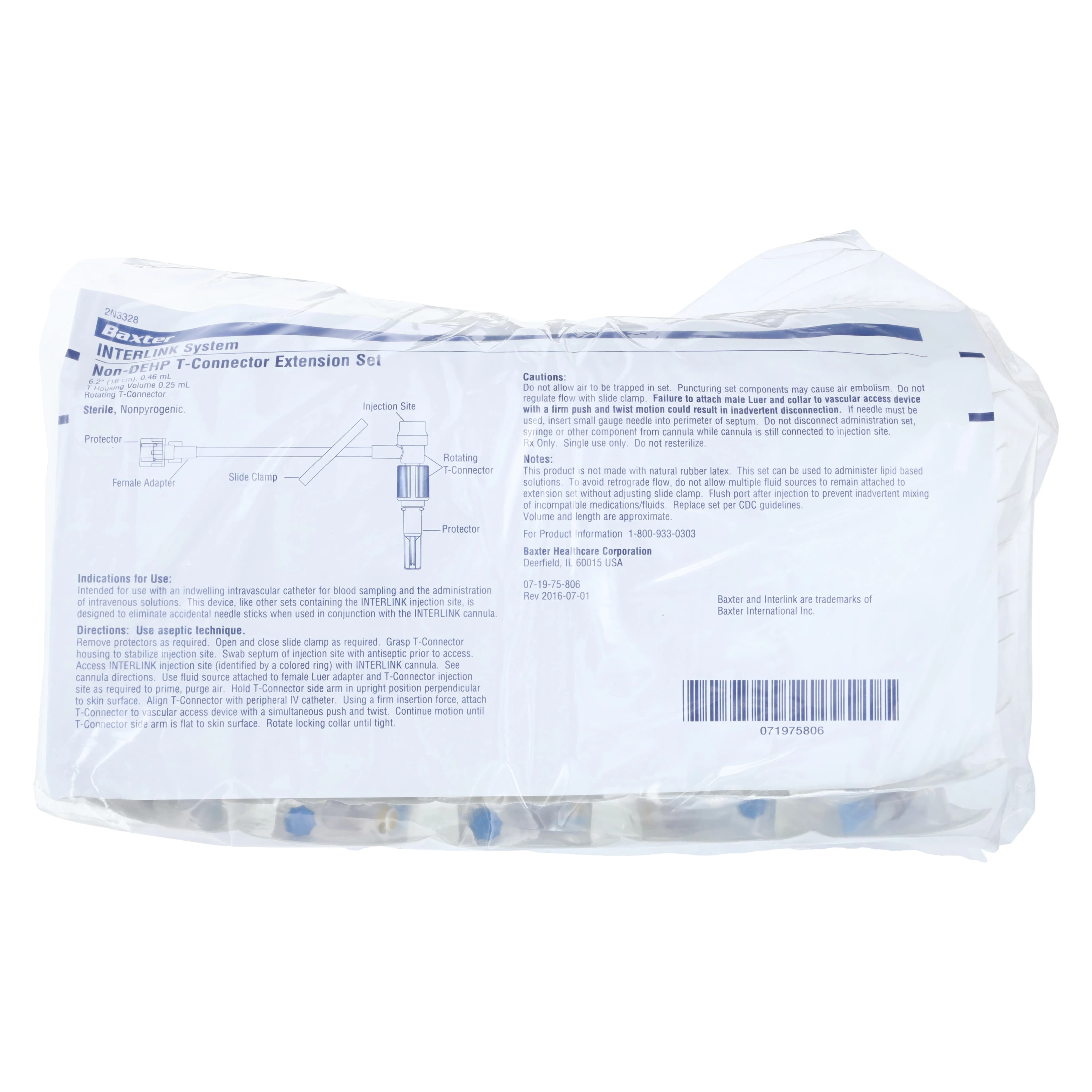 Baxter Interlink T-Connect IV Extension Set with Rotating Male Luer Lock Adapter, 6-1/2", 50/Box thumbnail 3