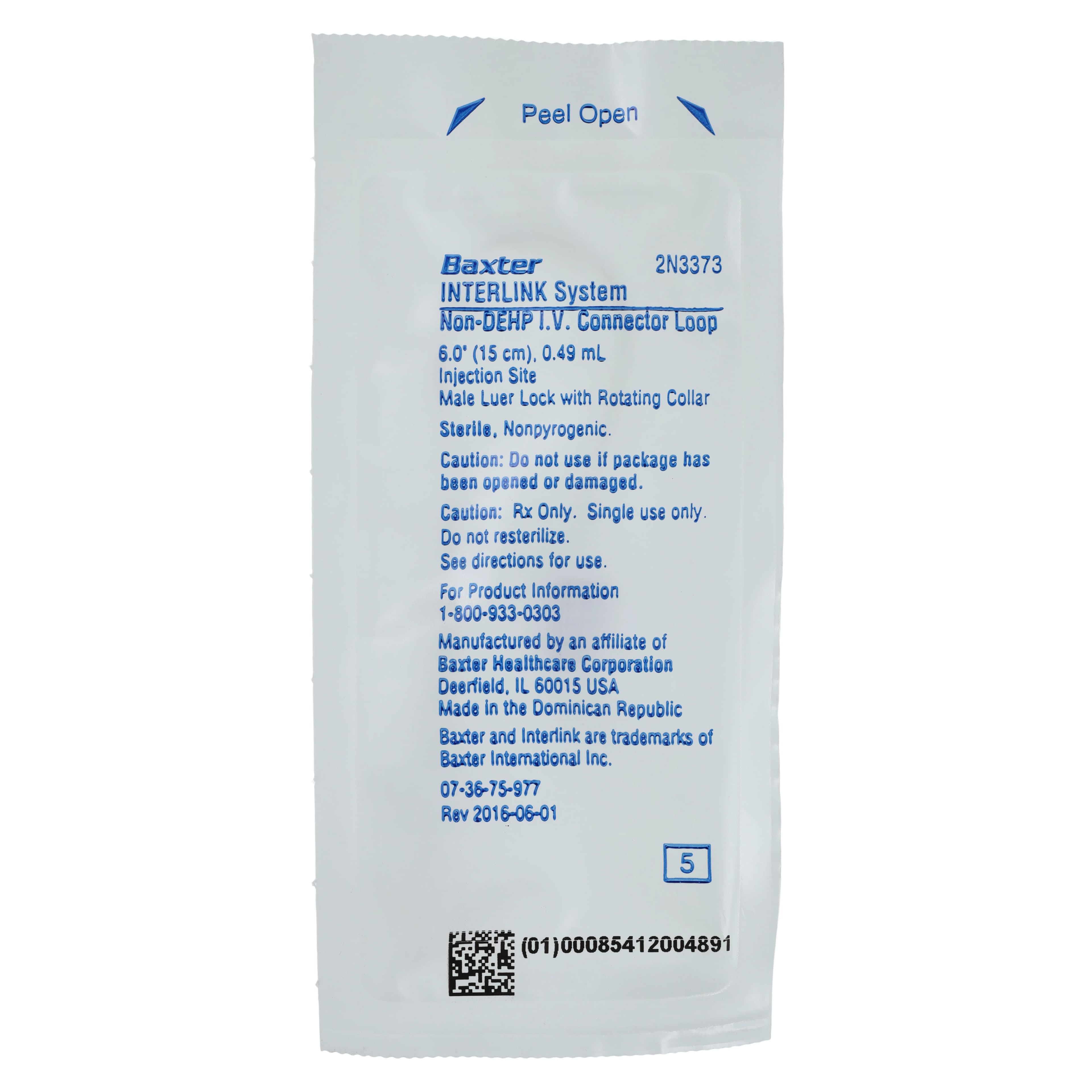 Baxter Interlink IV Connector Loop, 6" Male Luer Lock Adapter, Sterile, Non-DEHP, Latex-Free, Each thumbnail 3
