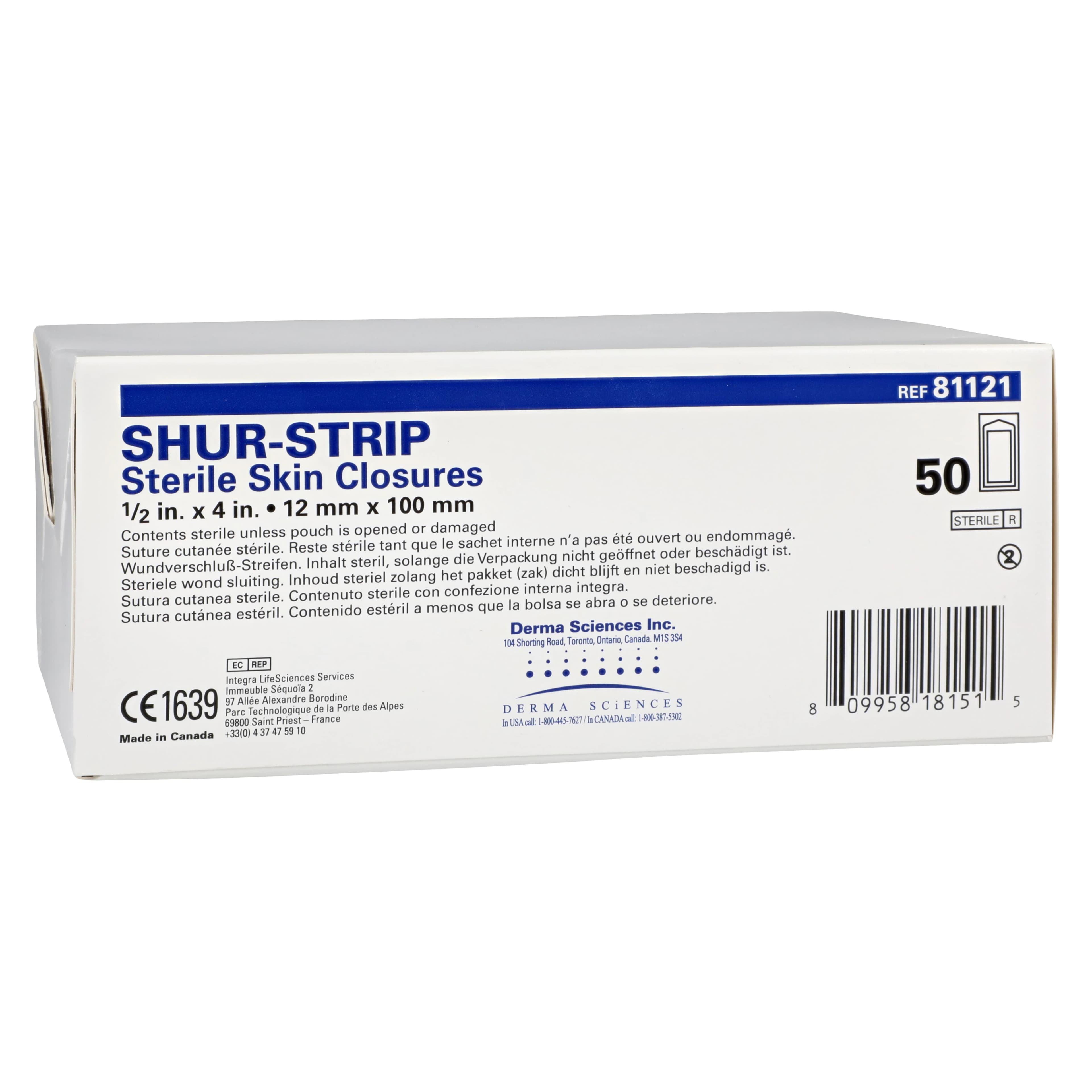 Shur-Strip Wound Closure Strip, Non-Woven Polyamide, 1/2" x 4", White, Adherent, Sterile, 50/Box - Strip Shur-Strip Closure - Image 1