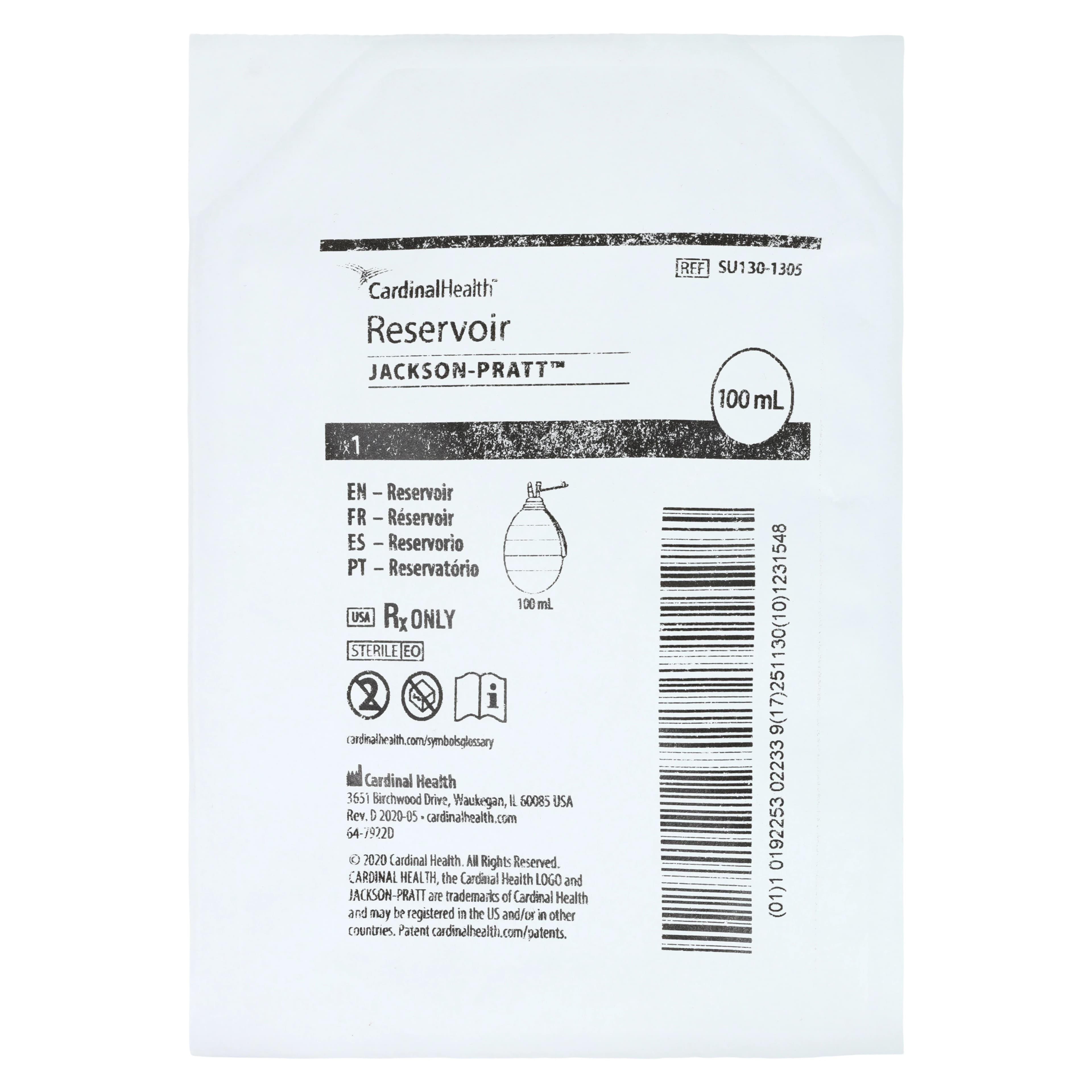 Cardinal Jackson-Pratt Plastic Drain Reservoir, 100mL Evacuator Bulb, Clear thumbnail 3