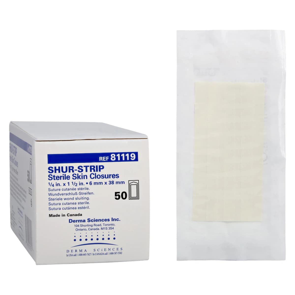 Shur-Strip Wound Closure Strip, Non-Woven Polyamide, 1/4" x 1-1/2", White, Adherent, Sterile, 50/Box thumbnail 2