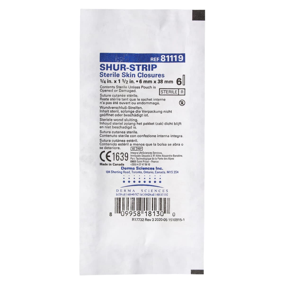 Shur-Strip Wound Closure Strip, Non-Woven Polyamide, 1/4" x 1-1/2", White, Adherent, Sterile, 50/Box thumbnail 3