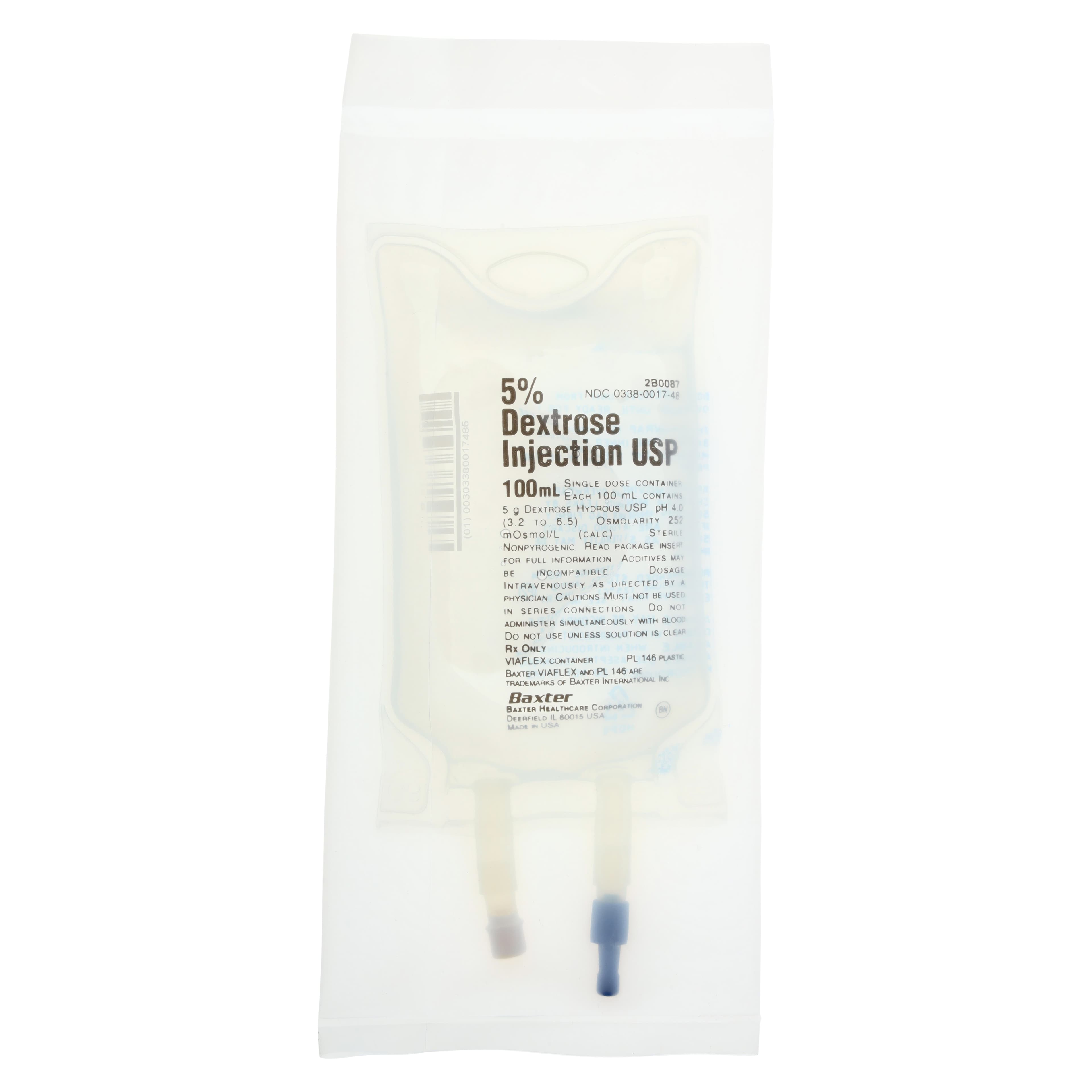 Dextrose 5% in Water Injection, 100 mL, Viaflex Plastic Container, USP, Sterile, DEHP-Free, Latex-Free, Each - Dextrose 5% In Water Inj - Image 1