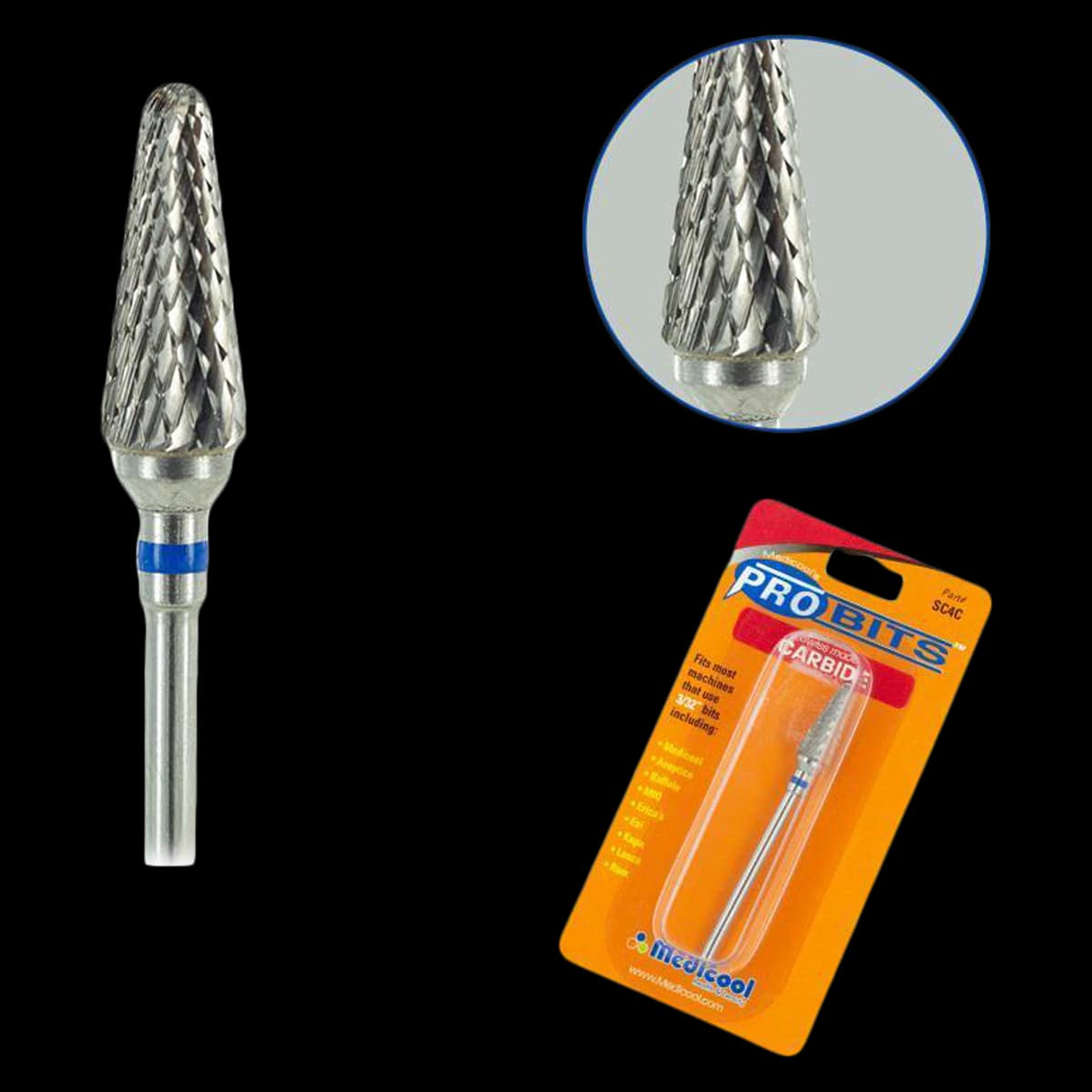 Medicool Swiss Carbide Burr, Large Cone, Coarse, 3/32" Shank, Each - Swiss Carbide Burr Cone Course - Image 1