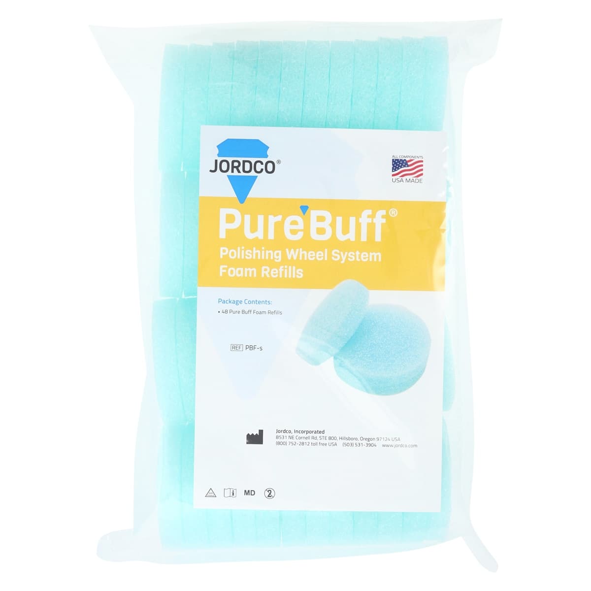 Jordco Pure Buff Foam Polishing Wheels, Disposable, 3" x 1/2", 48/Pk, PBF-S - Pure Buff Foam Wheels 48/Pk - Image 1
