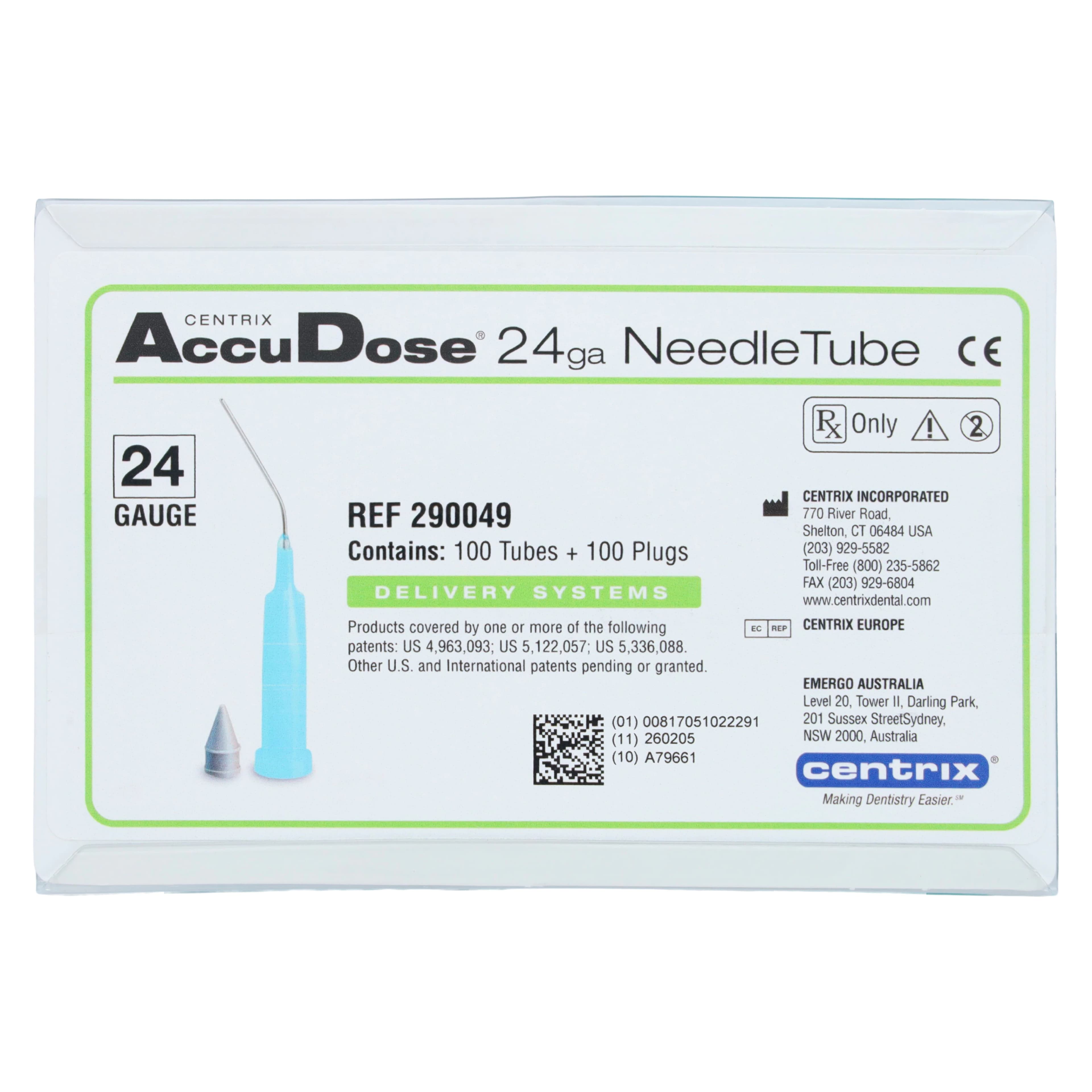 Centrix AccuDose NeedleTubes, 24 Gauge, Aqua Blue, 100/Box, 290049 thumbnail 2