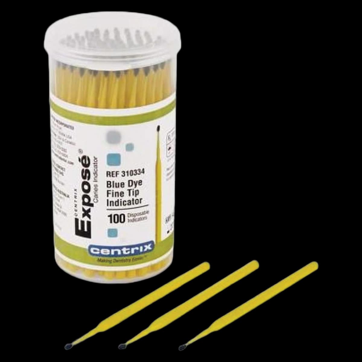 Centrix Exposé Caries Indicator, Blue, Fine Applicator, 100/Bag, 310334 - Expose&reg; Caries Detector - 100-Pack Fine - Yellow - Image 1