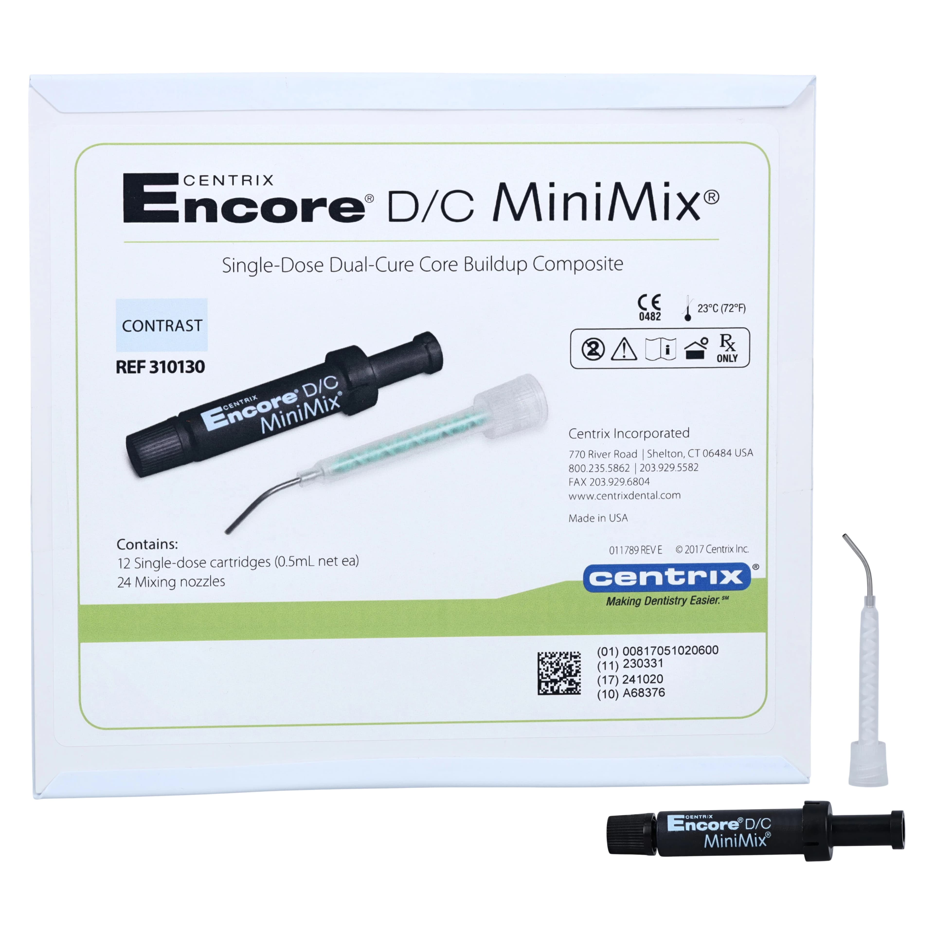 Encore D/C MiniMix Core Build-Up Material, Dual-Cure, Contrast Blue, 0.5 ml Cartridges, 12/Pk, 310130 - Encore D/C MiniMix Core Build-Up Material, Kit, 0.5 ml, Contrast Blue , 12/Pk, 310130 - Image 1