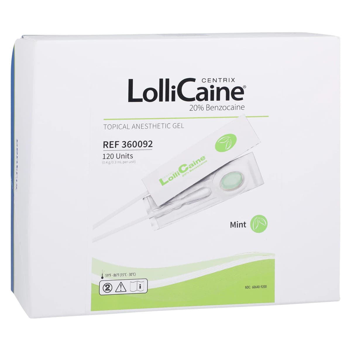 LolliCaine® Mint Topical Benzocaine Gel, 20%, Single-Use LolliPack® with Swab Applicator, 0.3 mL, 120/Pack, 360092 - LolliCaine® Mint Topical Benzocaine Gel 0.3ml Pack of 120 - Image 1