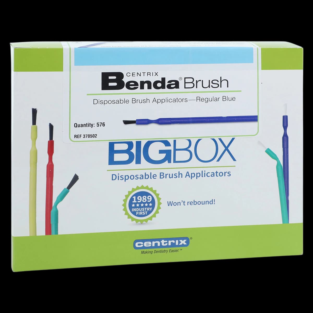 Centrix Benda Brush Disposable Applicator, Regular Point, Black Bristles, Blue Handle, 576/Box, 370502 - Benda Brush Big Box Reg Blue (576) - Image 1
