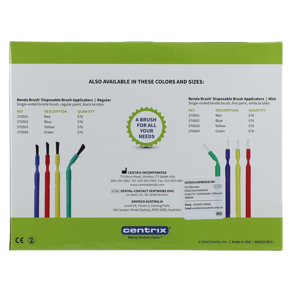 Centrix Benda Brush Disposable Applicator, Regular Point, Yellow Handle, Black Bristles, Single-Ended, 576/Box, 370503 thumbnail 4