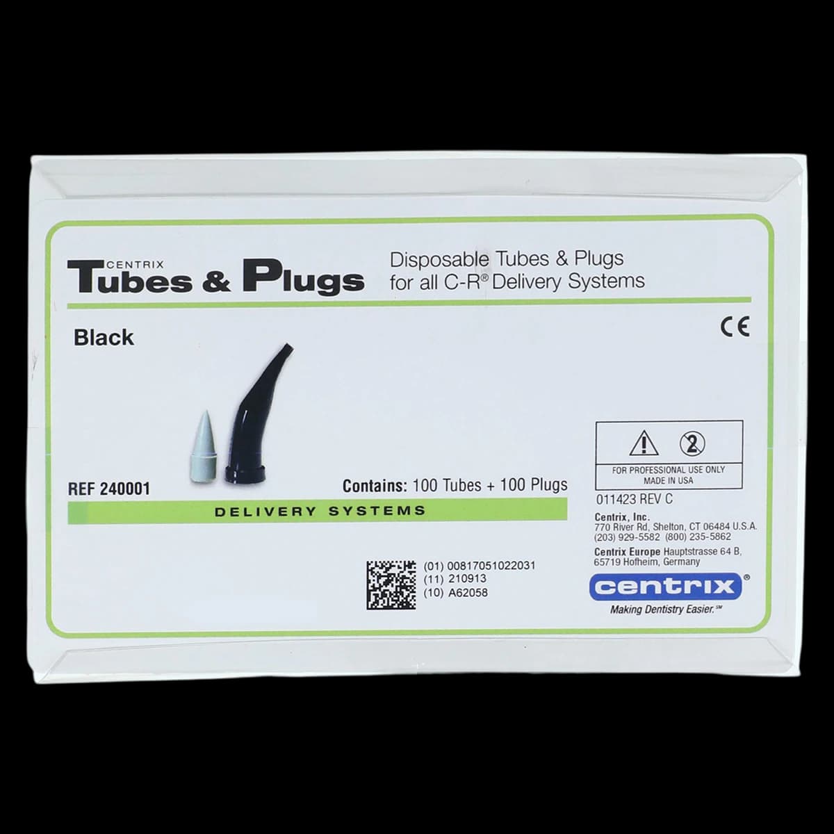 Centrix C-R Tubes and Plugs, Medium Viscosity, Black (Lightproof), 100/Pk, 240001 - C-R Tubes and Plugs, Medium Viscosity, Black, 100/Pk, 240001 - Image 1