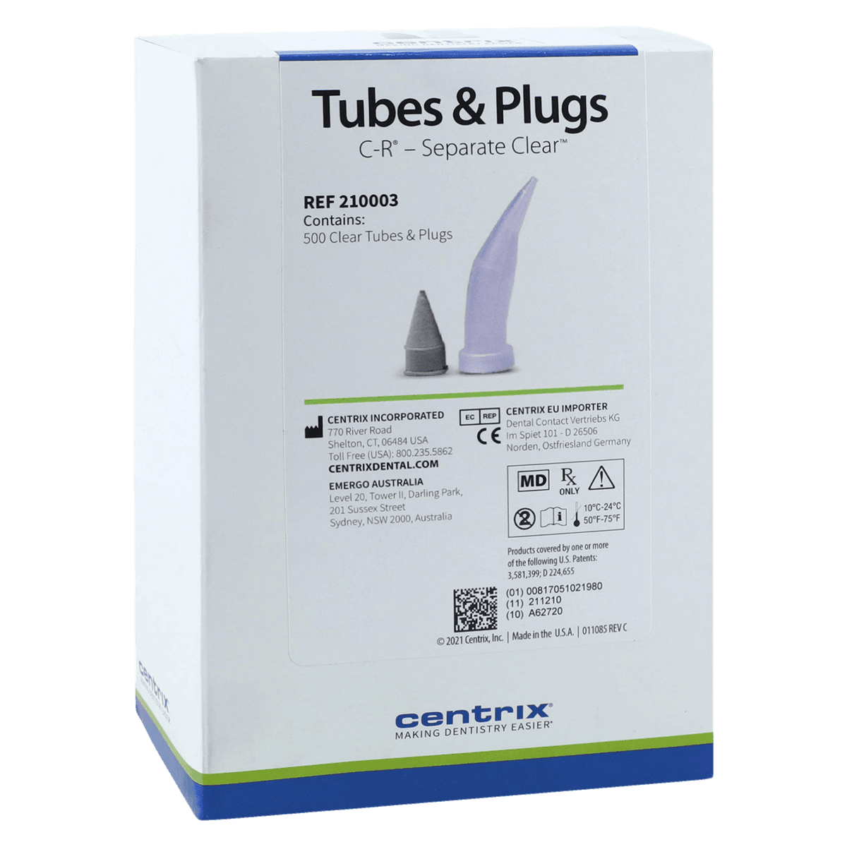 Centrix AccuDose C-R Tubes and Plugs, Medium Viscosity, Clear Tube with Grey Plug, 500/Box, 210003 - AccuDose® Medium Viscosity Clear Tubes and Grey Plugs Pack of 500 - Image 1