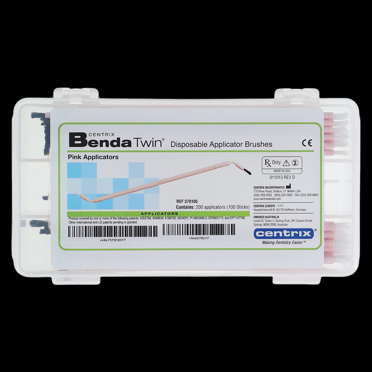 Centrix Benda Twin Disposable Double-Ended Brush Applicators, Regular Point, Pink, 200/Box, 370105 - Benda Twin Pink (200) - Image 1
