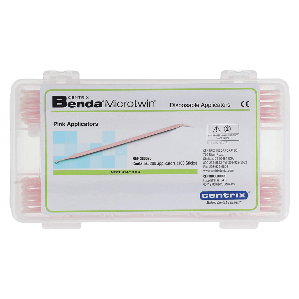Benda MicroTwin Double-Ended Micro Applicators, Regular Point, Pink, 200/Pk (100 Sticks), 380020 - Benda Micro Single-Ended Applicators, Micro Twin Starter Kit, Medium, Pink, 200/Pk, 380020 - Image 1