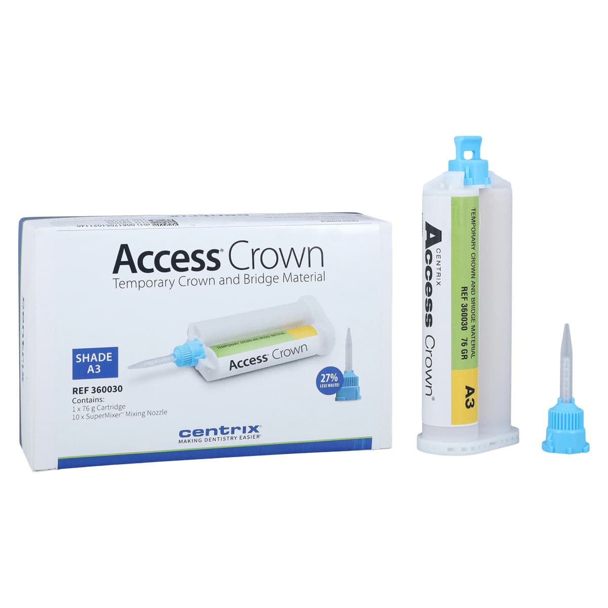Access Crown® Temporary Crown and Bridge Material, Bis-Acryl, Shade A3, 76g Cartridge Refill with 10 SuperMixer™ Nozzles, 360030 - Access Crown® Temporary Crown and Bridge Material A3 76g Cartridge Refill - Image 1