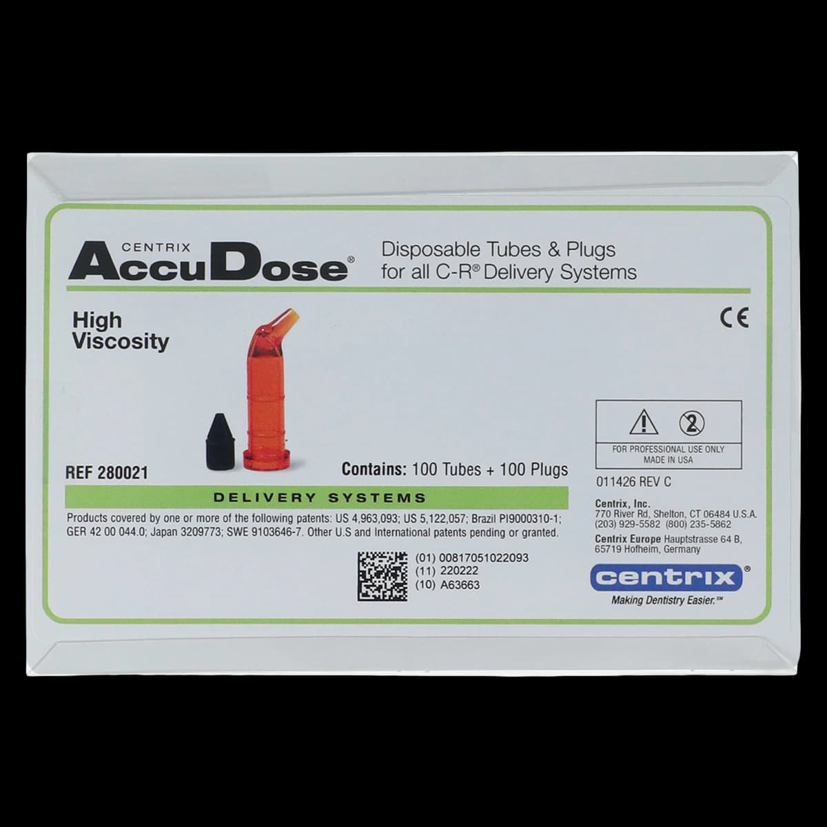 AccuDose High Viscosity Tubes & Plugs, PhotoBloc Orange, 100/Box, 280021 - AccuDose High Viscosity Tubes - Image 1