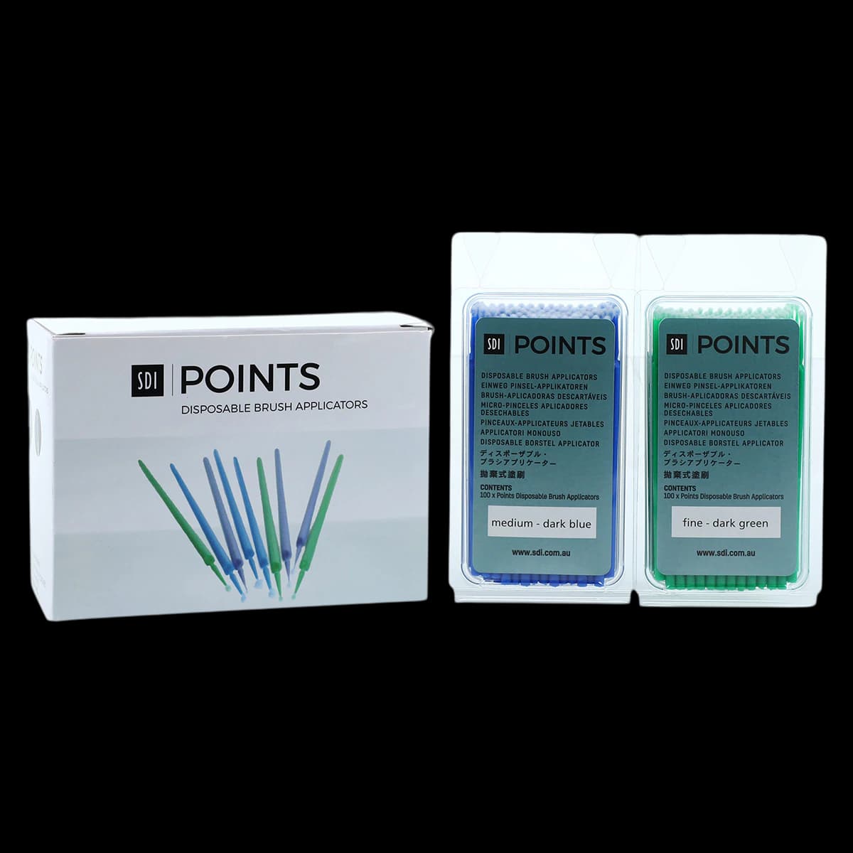 SDI Points Disposable Brush Applicators, Assorted (Superfine, Fine, Medium), 400/Box, 8100123 - Points Brush Applicator – Assortment - Points Brush Applicator – Assortment - Image 1